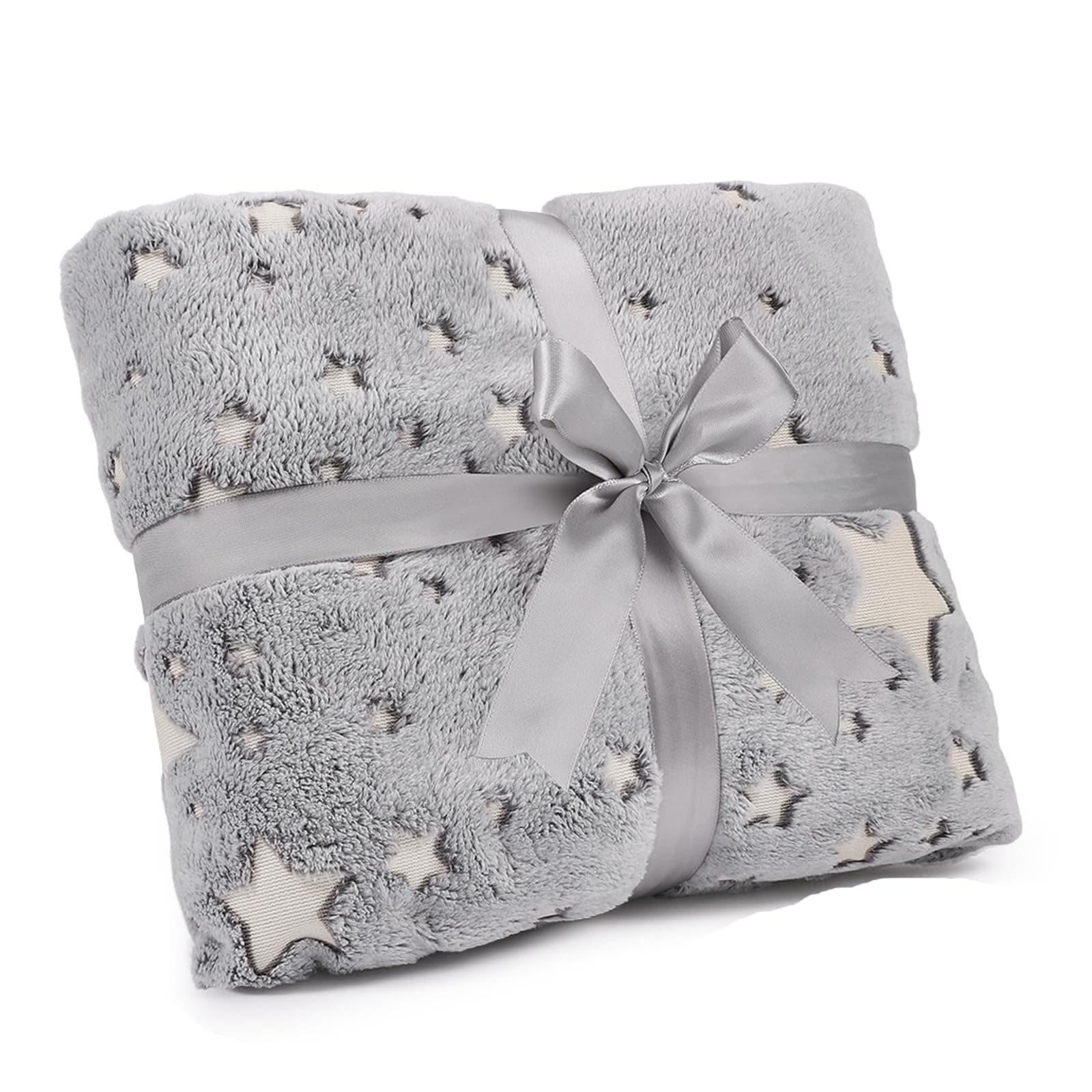 Exqline Glow in the Dark Star Blanket - Soft Microfiber Flannel Throw for Boys and Girls - Fleece for All Seasons, Grey (127 x 152cm)