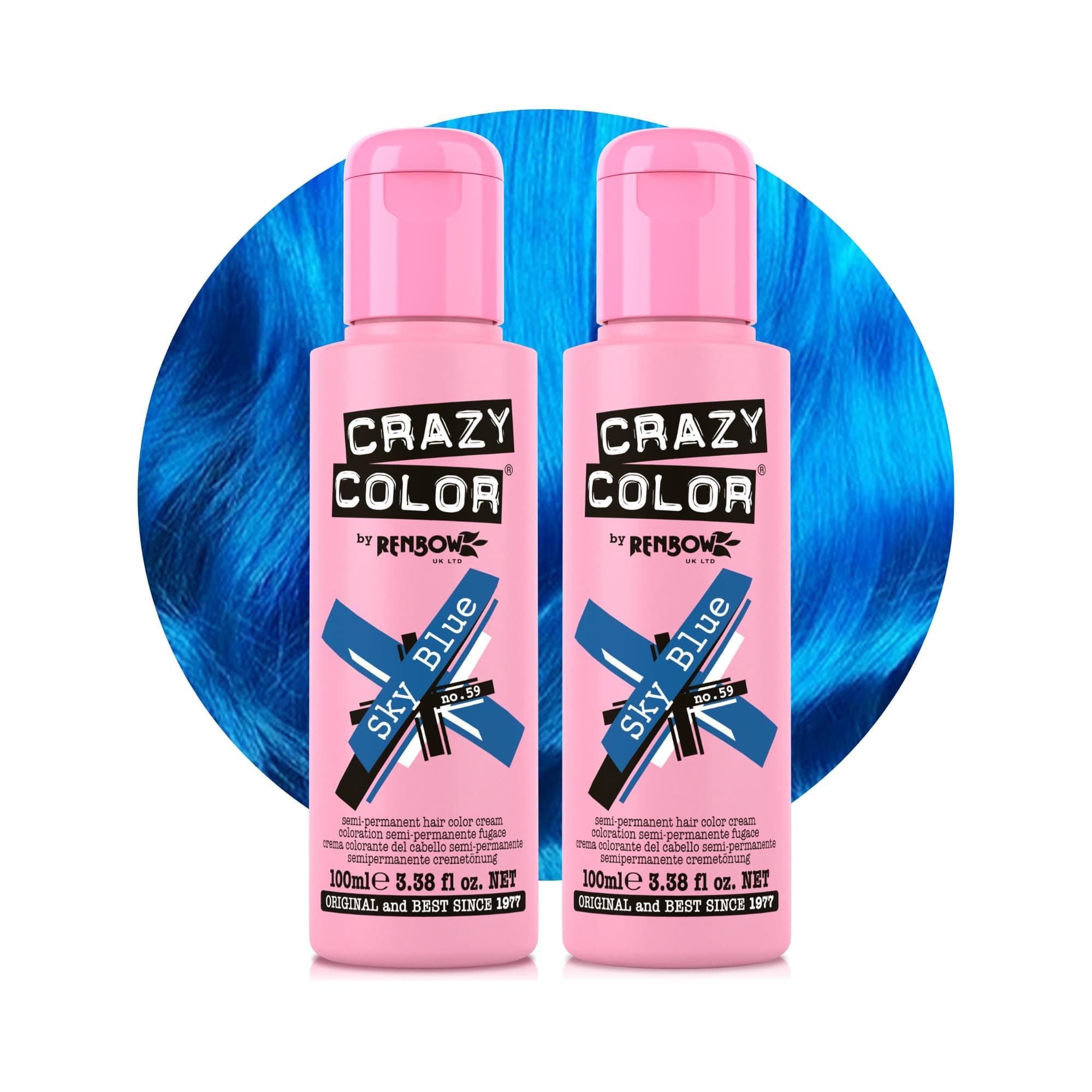 Vibrant Sky Blue Semi-Permanent Duo Hair Dye. Highly Pigmented Cobalt Blue Conditioning & Oil Nourishing Vegan Formula | No Bleach or Ammonia | 200ml