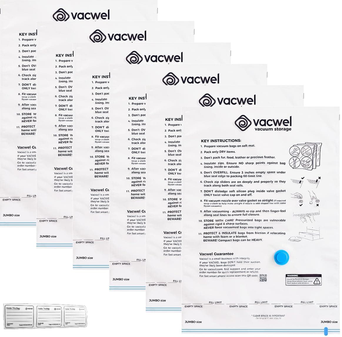 Jumbo Vacuum Storage Bags for Clothes, Quilts, Pillows, Space Saver Size 43x30” Extra Strong (Pack of 6)