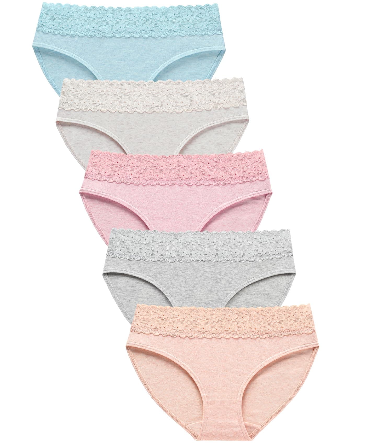 WealurreCotton Panties for Women Bikini Underwear Hipster Underpants Lace Briefs Pack