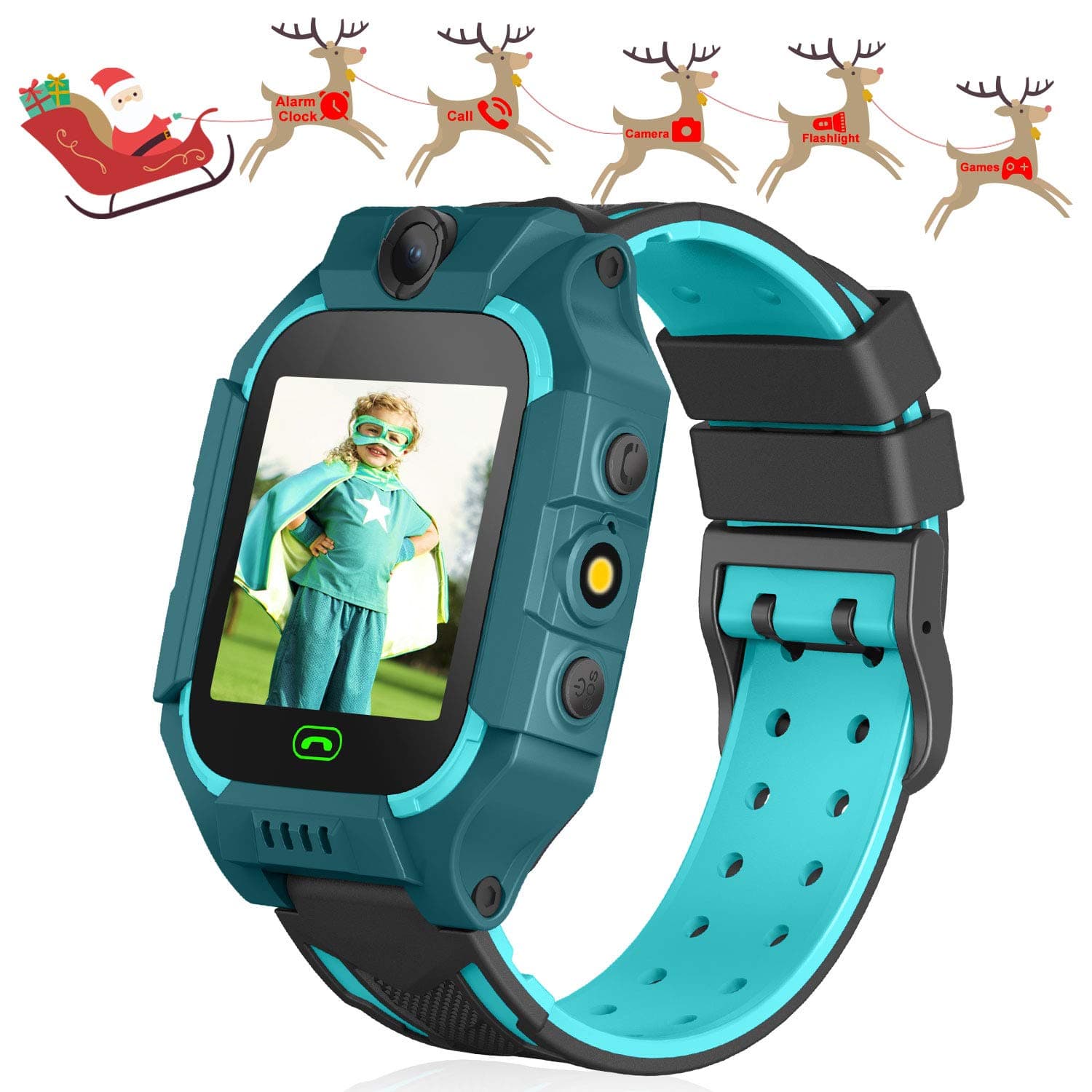 Kids Games Smartwatch Touch Screen Smart Watch Phone 2 Way Call SOS Alarm Clock Games Camera for Boys Girls Age 3-12 Holiday Birthday Toys Gifts (GREEN)