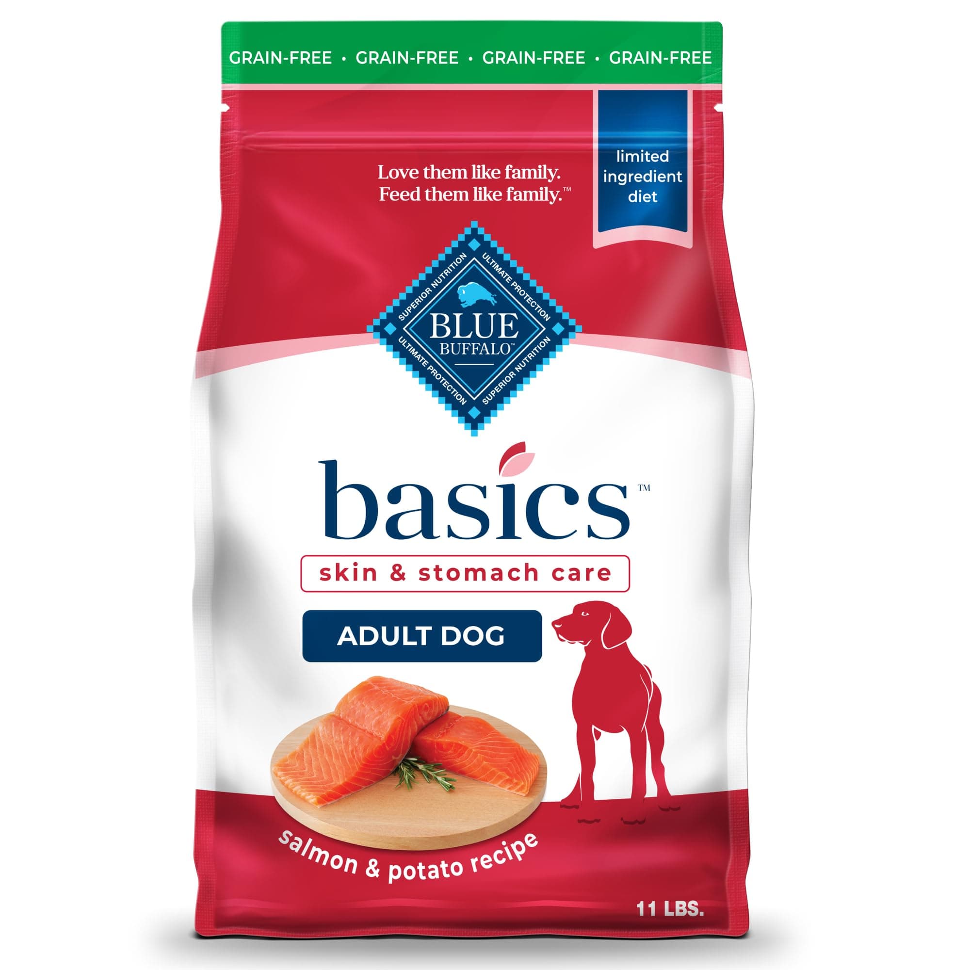 Blue Buffalo Basics Grain-Free Dry Dog Food for Adult Dogs, Limited Ingredient Diet, Salmon Recipe, 11-lb. Bag