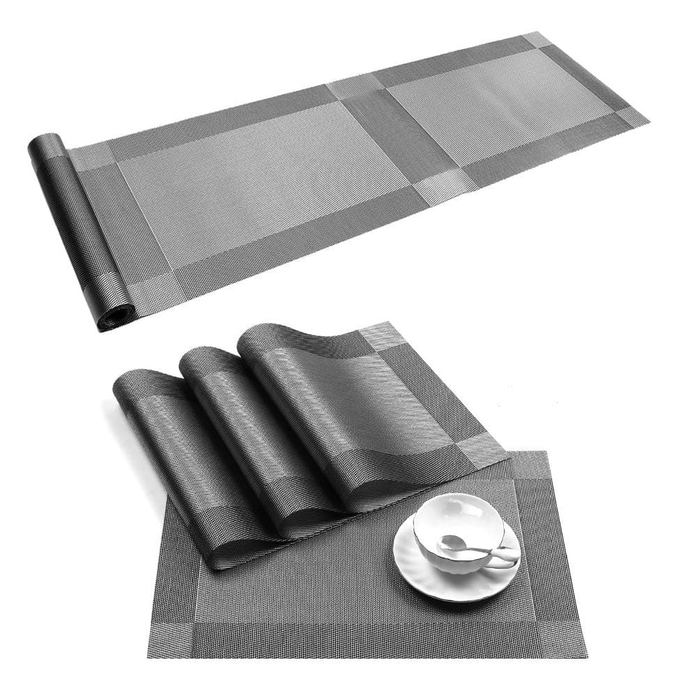 McIvan Elegant Modern Fall Table Runners with Tassels for Dining Table Tea Coffee Table (6 Place Mat+1 Table Runner, Grey)