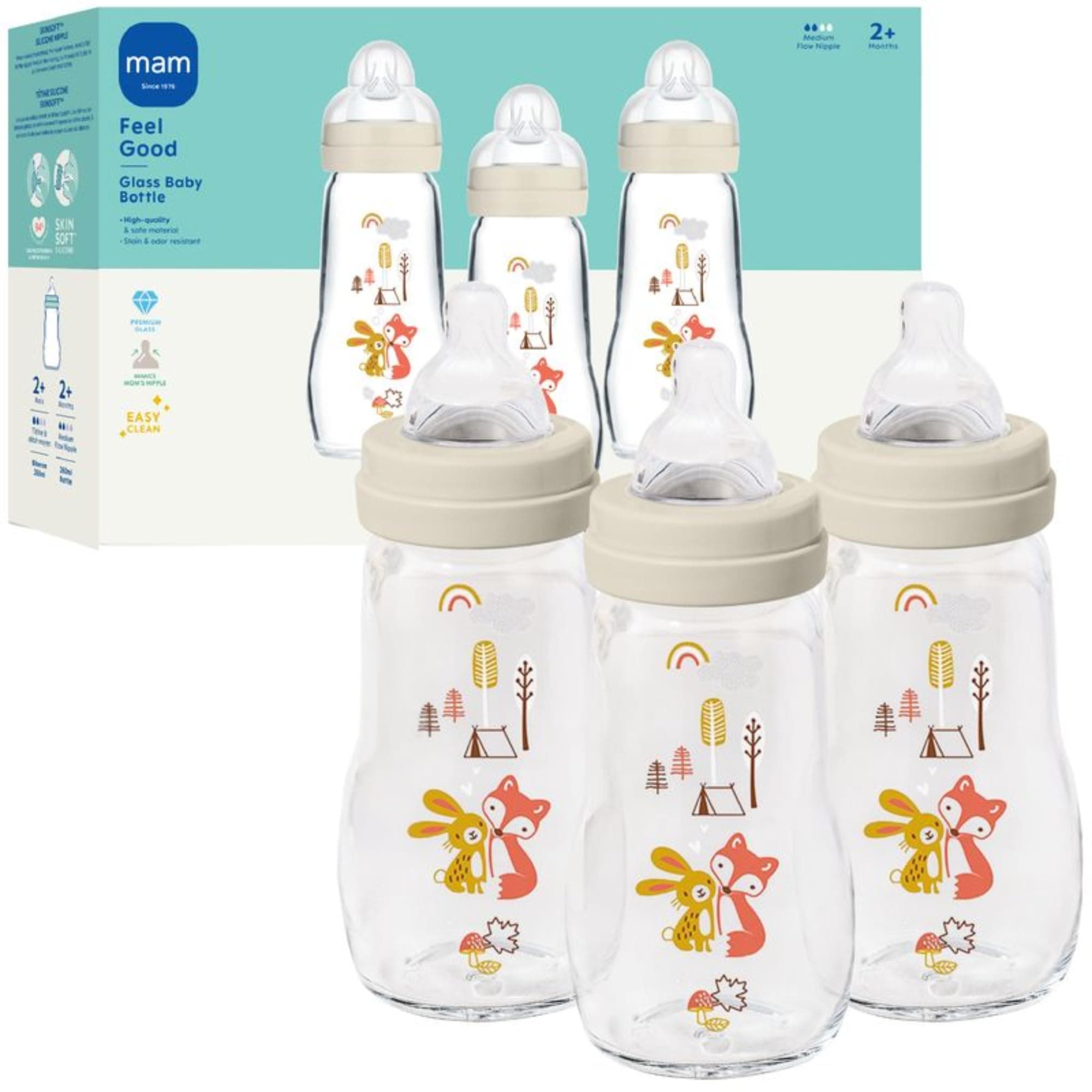 Feel Good Medium Flow Premium Glass Bottle, Easy Switch Between Breast and Bottle, 9oz, 0+ Months, Unisex, 3 Pack
