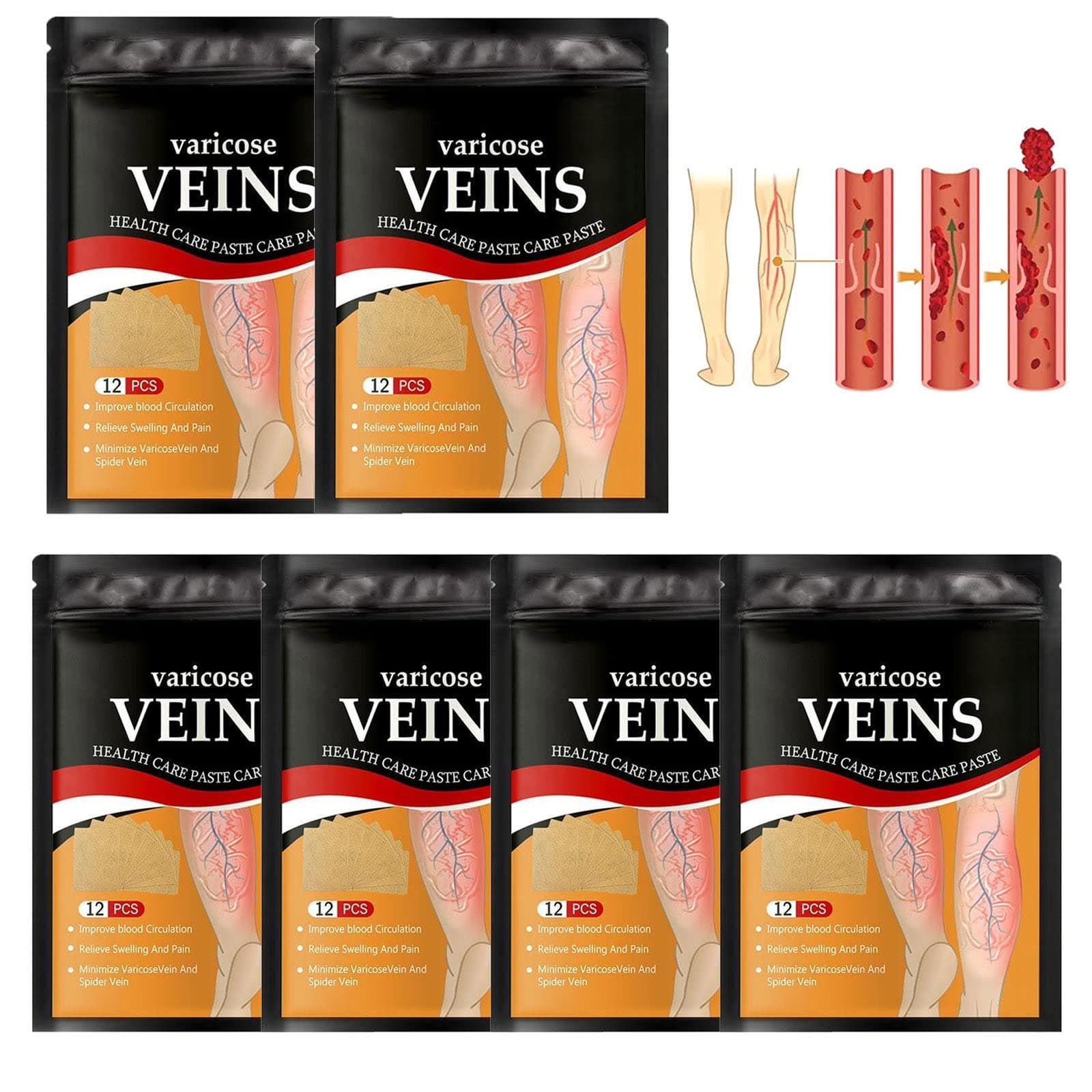 Mandurs 72pcs Veinhealth Varicose Veins Treatment Patch, Varicose Veins Treatment For Legs, Varicose Veins Patch,Spider Vein Treatment For Legs