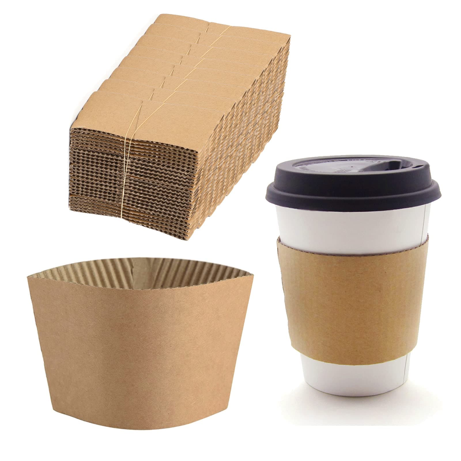 Frcctre 300 Pack Kraft Coffee Cup Sleeve, Brown Disposable Corrugated Cardboard Paper Jackets, Kraft Cup Sleeves for Espresso Hot Coffee Milk Tea Beverage Insulator and Hand Protection