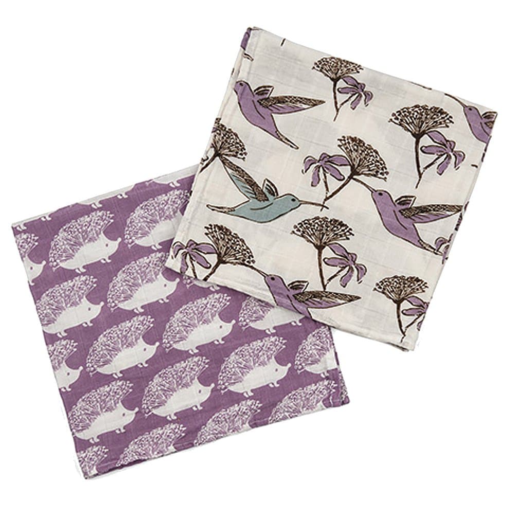 Milkbarn Organic Burp Cloths"Hummingbird/Lavender Hedgehog"