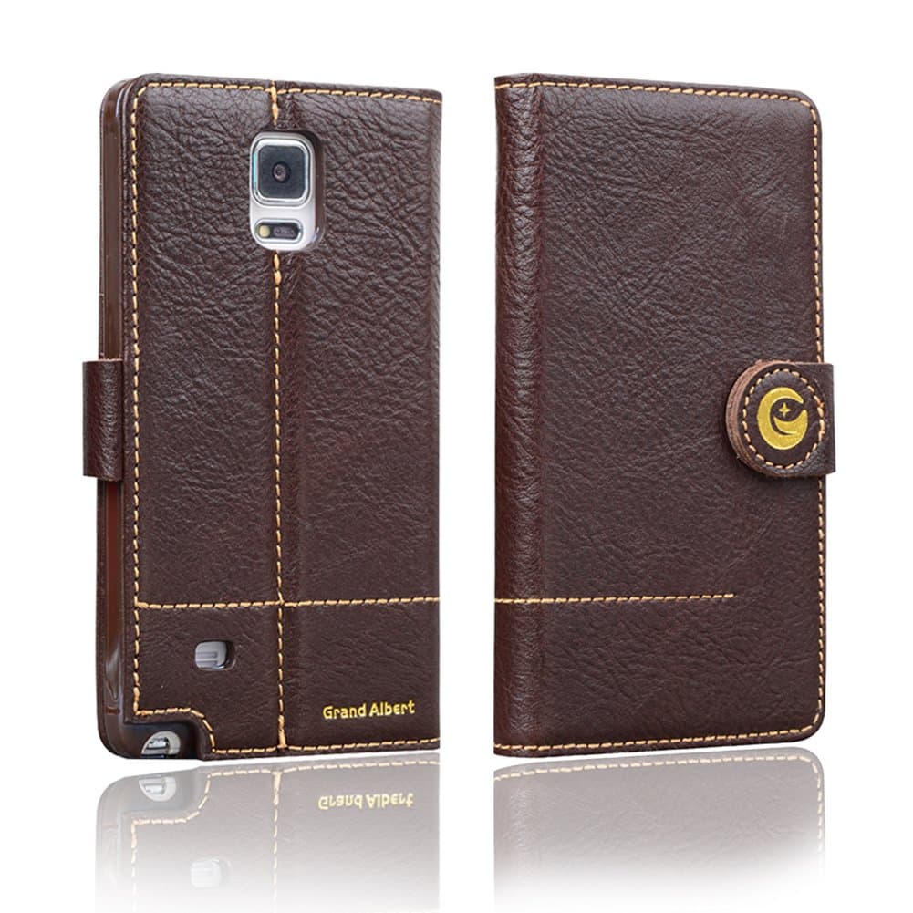 Note4 Case, Grand Albert Note4 Wallet Case N910 Case [Brown] - Premium Retro Recovery Genuine Leather Wallet Cover with [Card Slots] and [Strap] for Samsung Note4 N910 (Note4 Oilwaxleather Dark Brown)