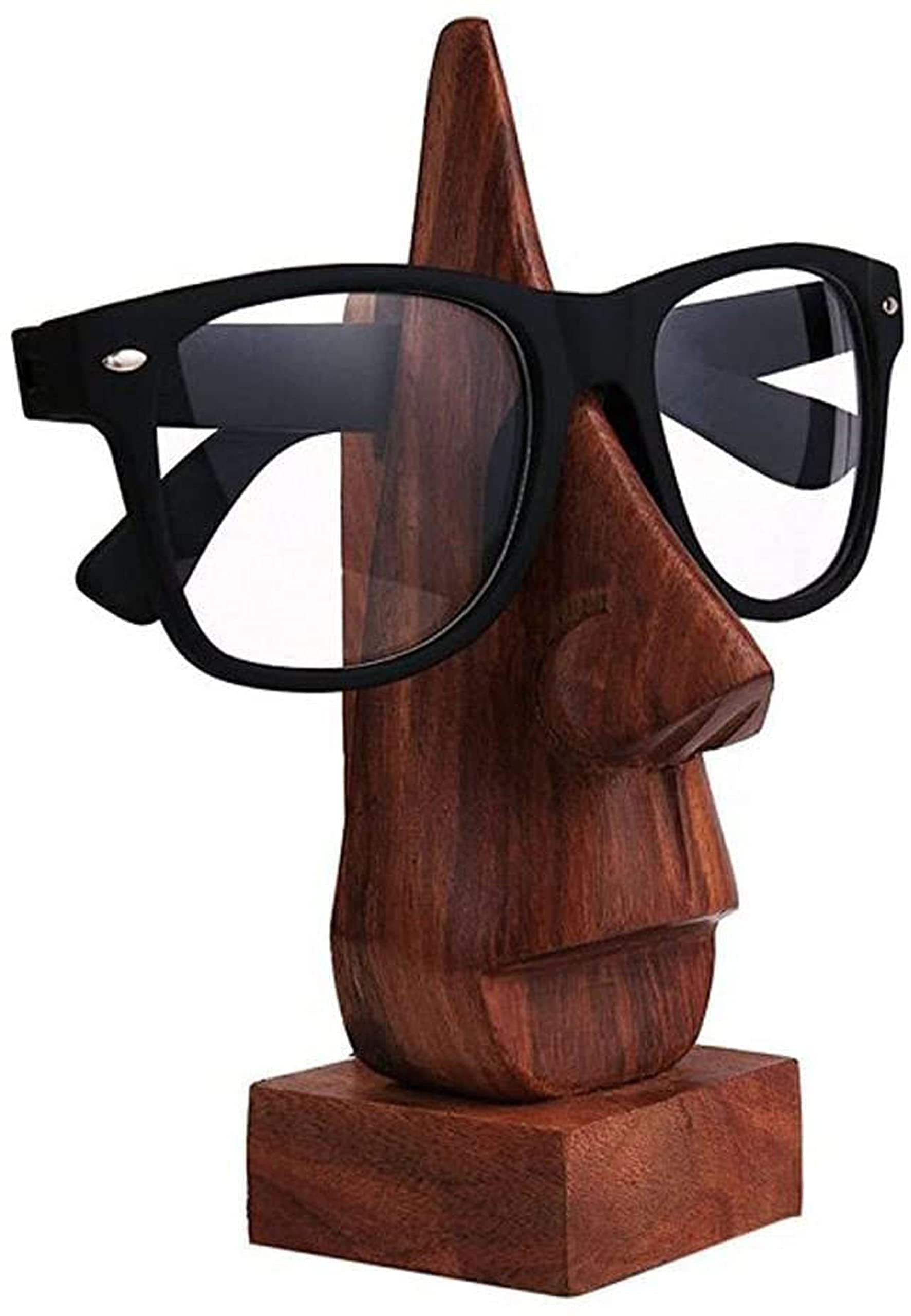 raajsee Classic Hand Carved Rosewood Nose-Shaped Eyeglass Spectacle/ Eyewear Display Holder Stand Decorative for home and office /Perfect for Christams Gift 6 inch