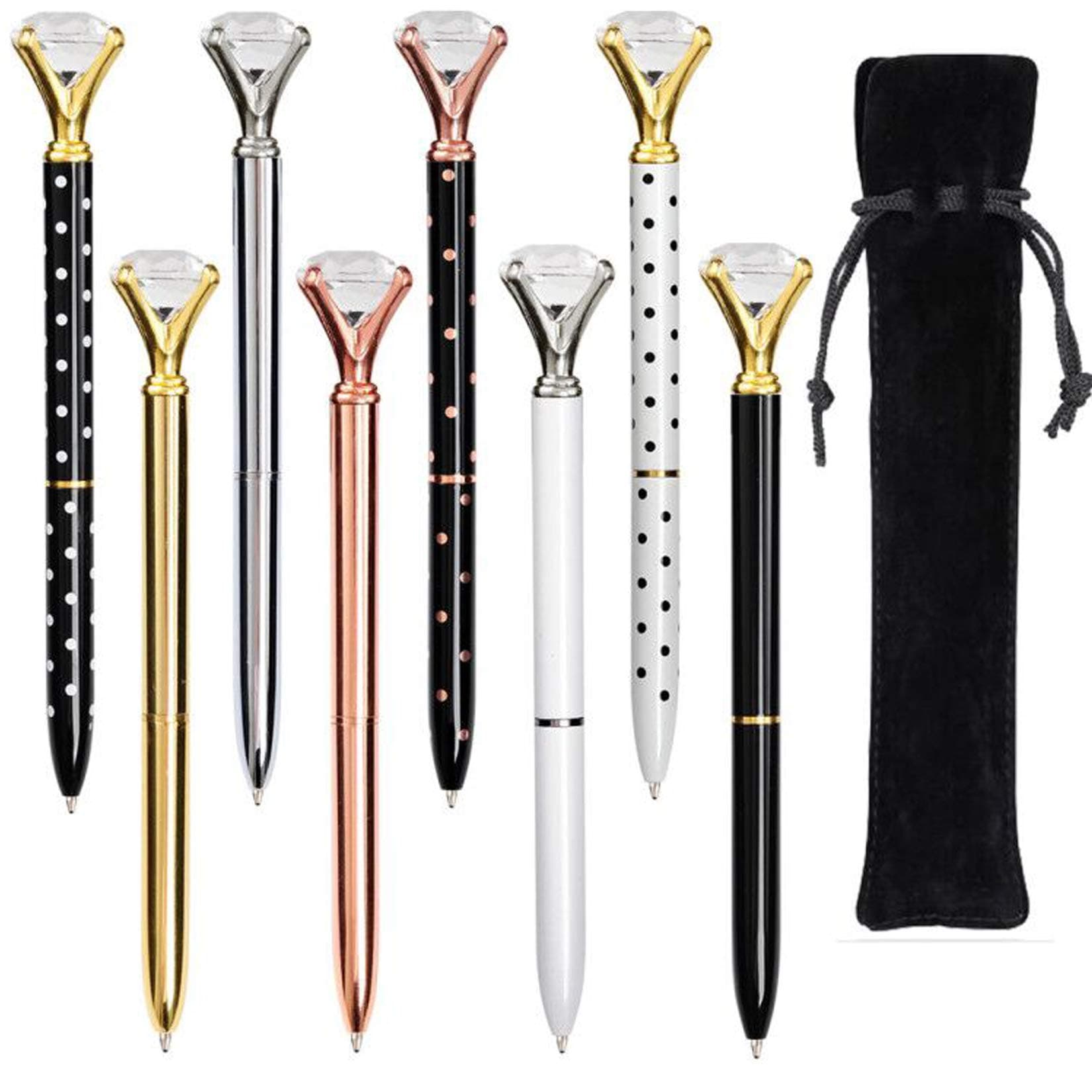 8PCS Big Crystal Diamond Pens - Beautiful Bling Metal Ballpoint Pen for Women,Co-workers,Kids,Girls