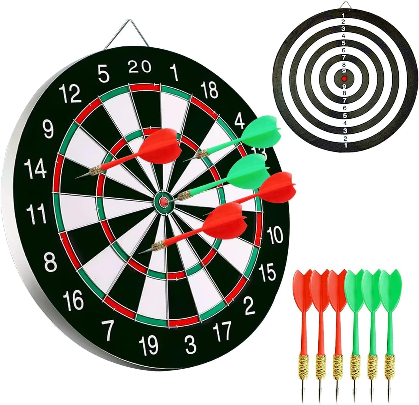 HALAMODO Dart Board Game Set - 17'' Double Sided Usable Dartboard with 6 Steel Tip Darts, Excellent Indoor & Outdoor Party Game, Christmas Birthday Gifts for Adults Teens Family Office Leisure Sport
