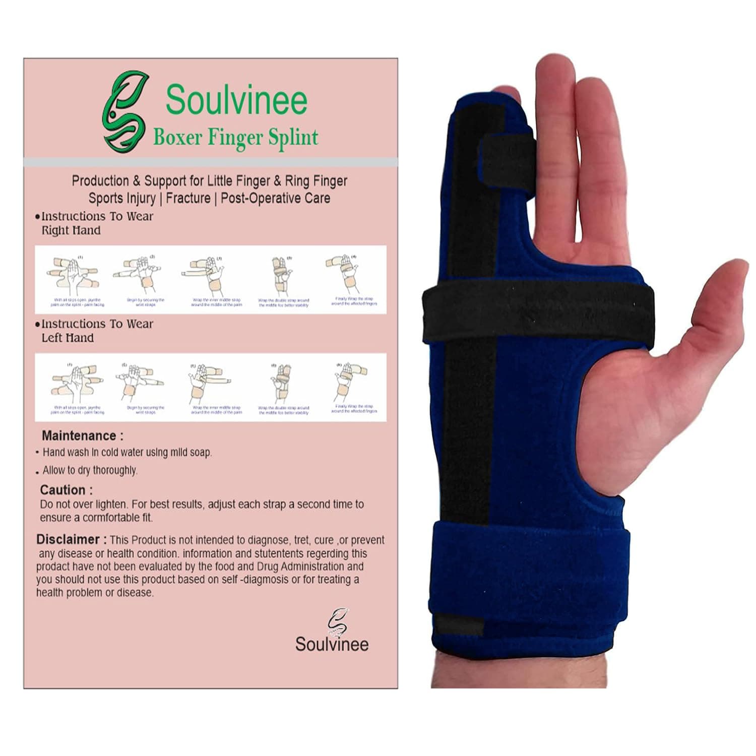 Boxer Finger Splint - Metacarpal Finger Splint Right Removable Splint for Boxers Fracture - Little and Ring Finger Protection - Fits Left or Right Hand Brace (L)