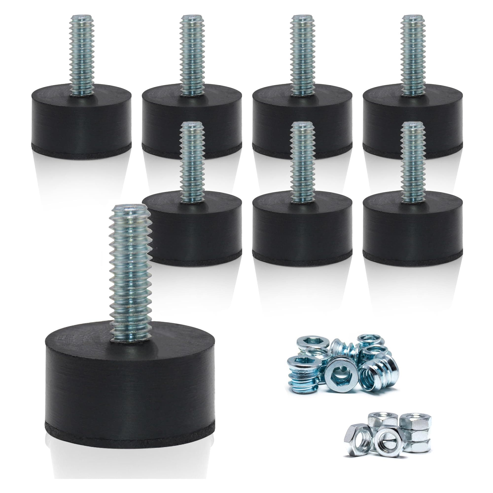 NEWBYTEK 1/4-20 Rubber Adjustable Furniture Leveler，8 Pack Leveling Feet Screws in Threaded, Feet Levelers Screw On Furniture Glide Leveling for Table, Chair, Furniture Legs