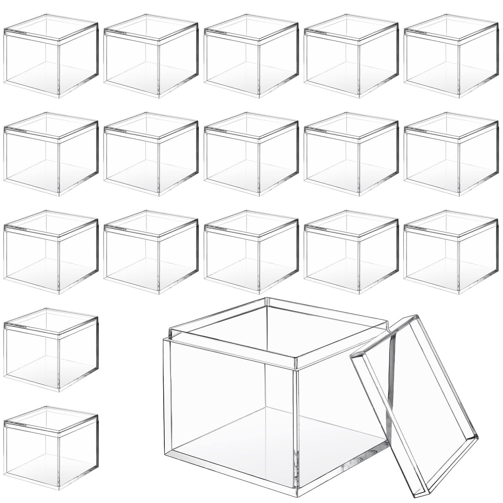 CHENGU 18 Pack Acrylic Boxes Clear Cube Small Square Storage Box with Lid Acrylic Display Small Container Clear Candy Cubes for Candy Jewelry Display(2.2 x 2.2 x 1.8 Inch)