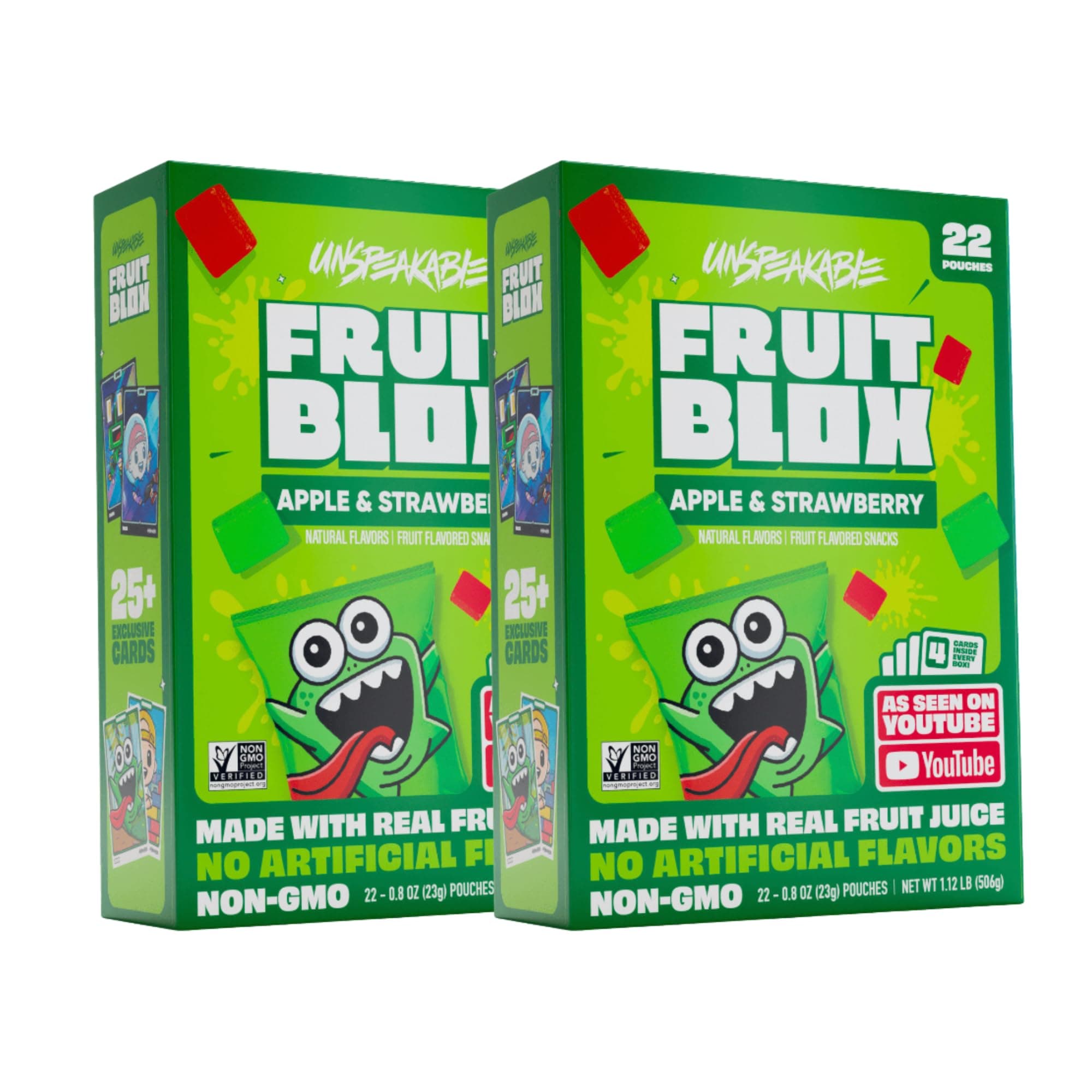 Fruits Blox Mixed Fruit Snacks, 2 Boxes, 22 Count Each Box | Aphmauu | Ninja Kidx | Unspeakable (Unspeakable Apple Strawberry)