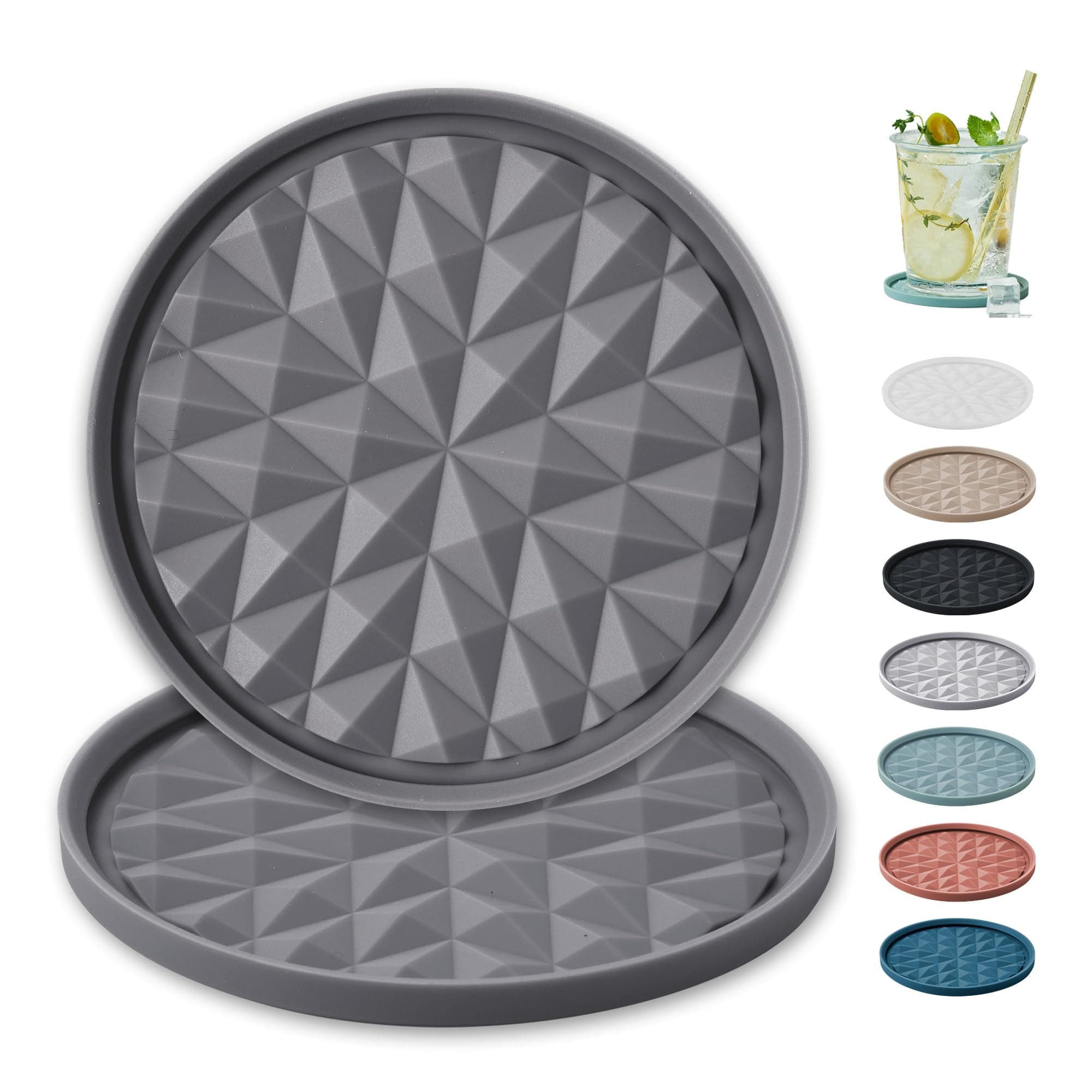 Silicone Coasters for Drinks[2 Pack for Office]- Cup Mat for Tabletop Protection-Non-Slip, Non-Stick, Coffee Table Decor, Great Gift for Any Occasion, Dark Grey