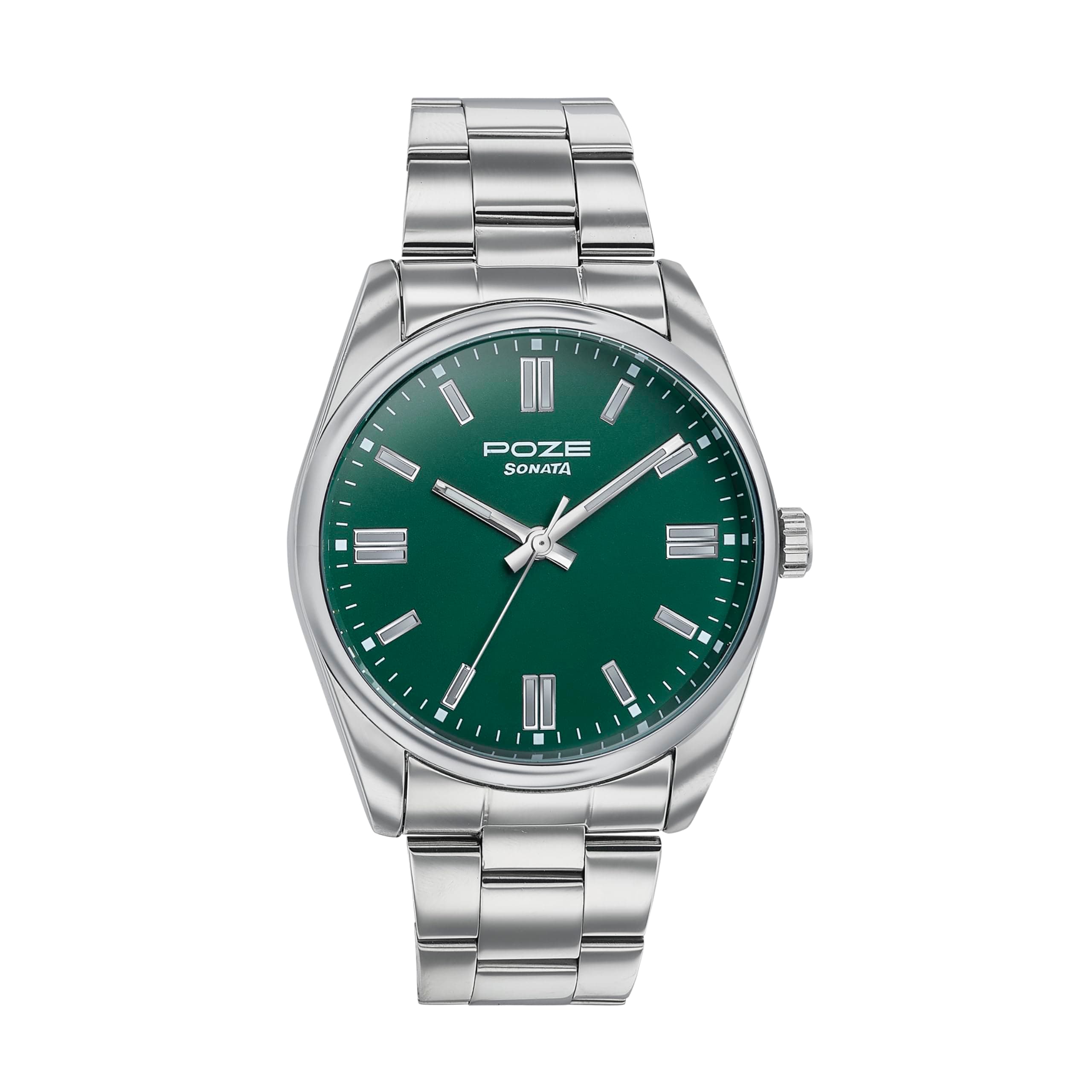 Sonata Poze Quartz Analog Green Dial Metal Strap Watch for Men-SP70033SM01W