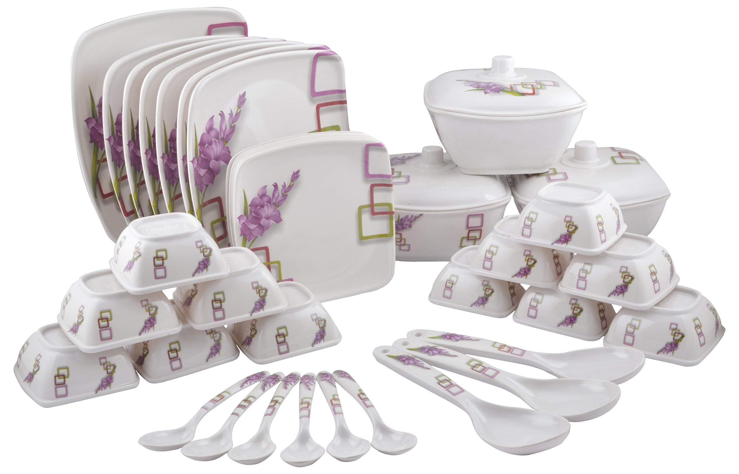 Maharaja Royal Melamine Dinner Set - 40 Pieces, White & Purple, Floral