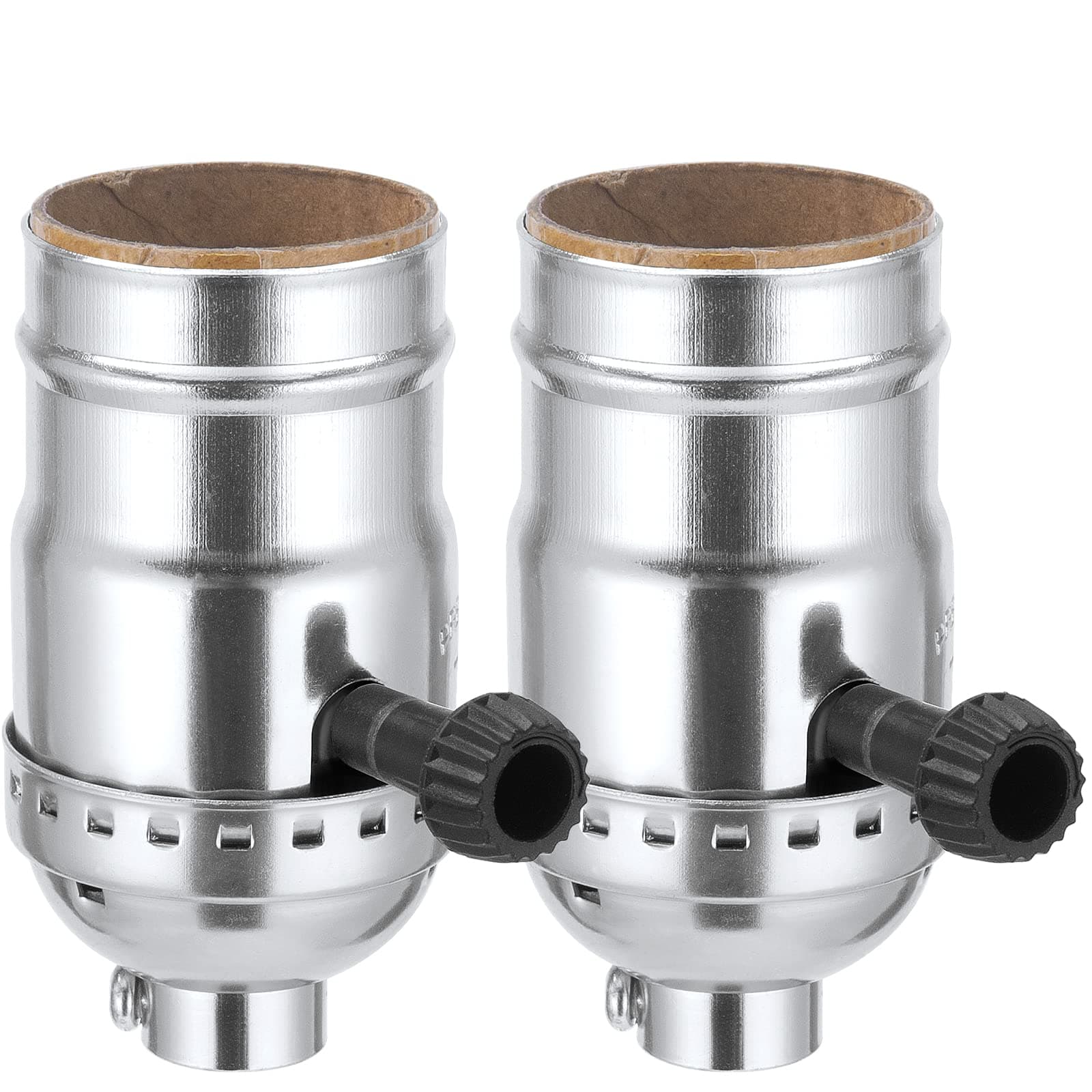 DiCUNO UL Listed 3-Way Lamp Socket Replacement, E26 Standard Threaded Base Light Socket, Turn Switch Knob for Low-Medium-High Light Settings, Table, Floor Lamp Repair Kit, 2-Pack, (Silver)