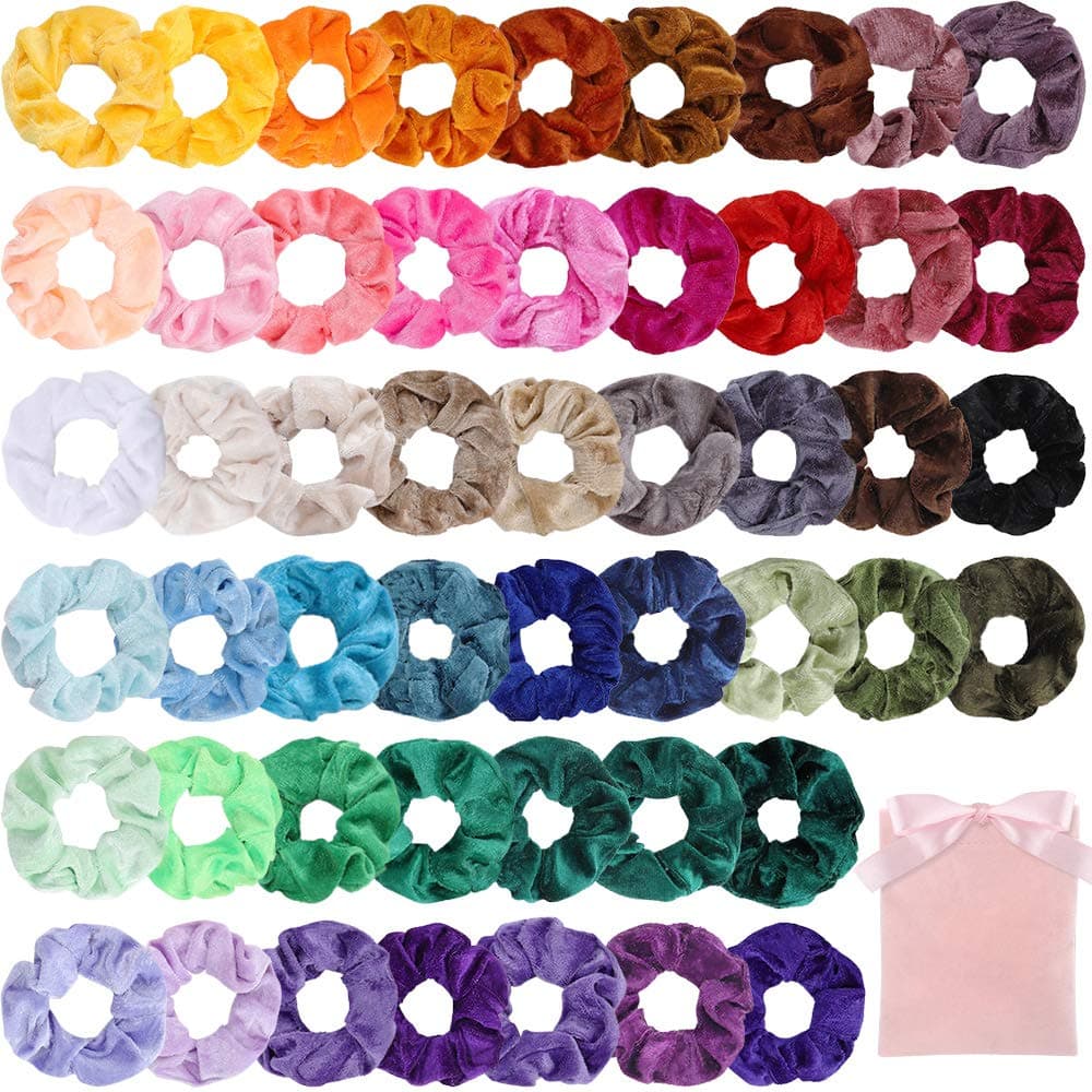Isbasa Silk Large Satin Hair Scrunchies，50pcs Hair Ties Ropes Scrunchies，Velvet Hair Scrunchies Elastic Hair Bobbles Hair Bands Ponytail Holder for Women Girls Hair Accessories