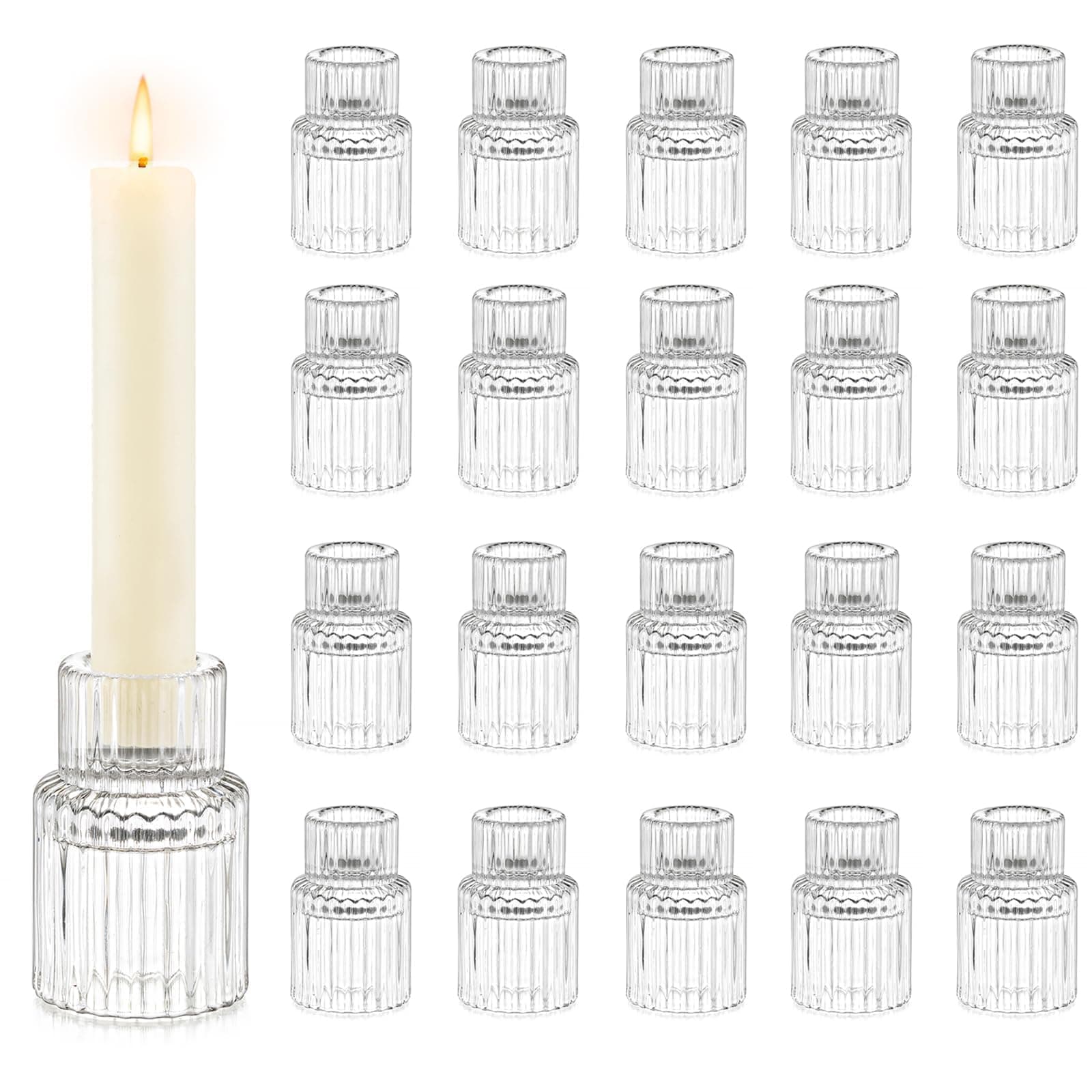 Candle Holder Glass Candlestick Holders: Hewory 20PCS Clear Taper Candle Holders Bulk for Table Centerpiece, Glass Candle Holder Candle Stick Holder Decor for Christmas Wedding Party Bridal Showers