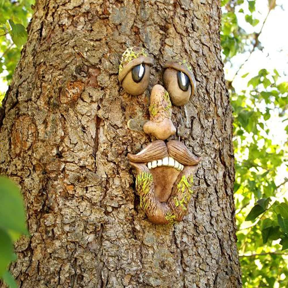 INNOLITES Tree Faces Decor Outdoor,Tree Face Outdoor Statues Old Man Tree Hugger Bark Ghost Face Decoration Funny Yard Art,Tree Decorations Outdoor for Halloween Easter Garden Creative Props. (A)