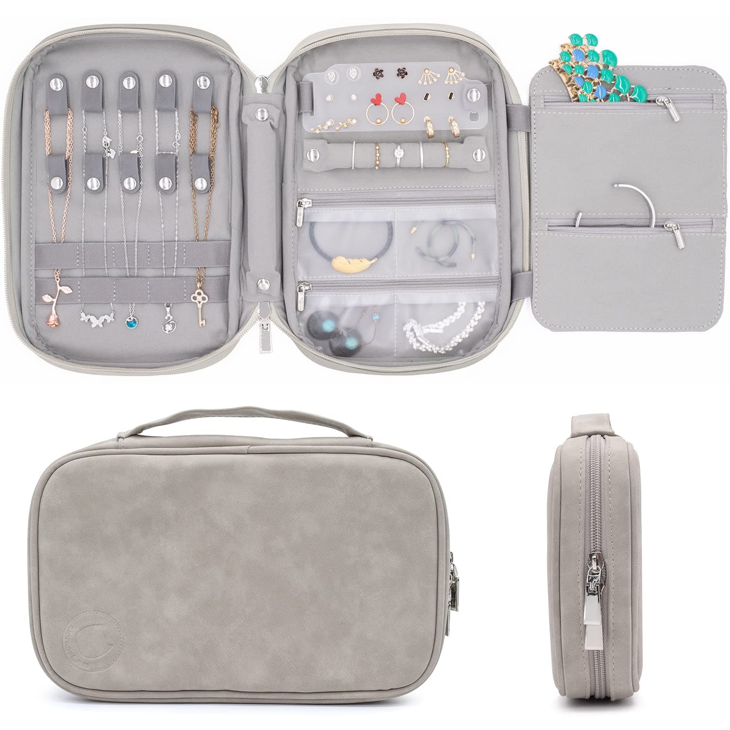 storageLABstorageLAB Travel Jewelry Organizer, Faux Suede Clutch Bag for Necklaces, Earrings, Rings and Bracelets (Grey)