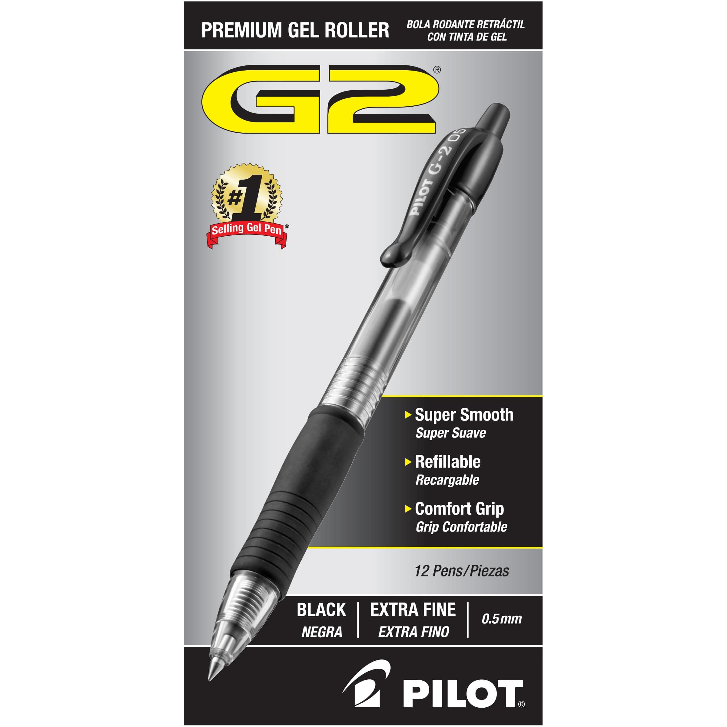 Pilot G2 Premium Refillable & Retractable Rolling Ball Gel Pens, Extra Fine Point, Black Ink, 12-Pack (31002)