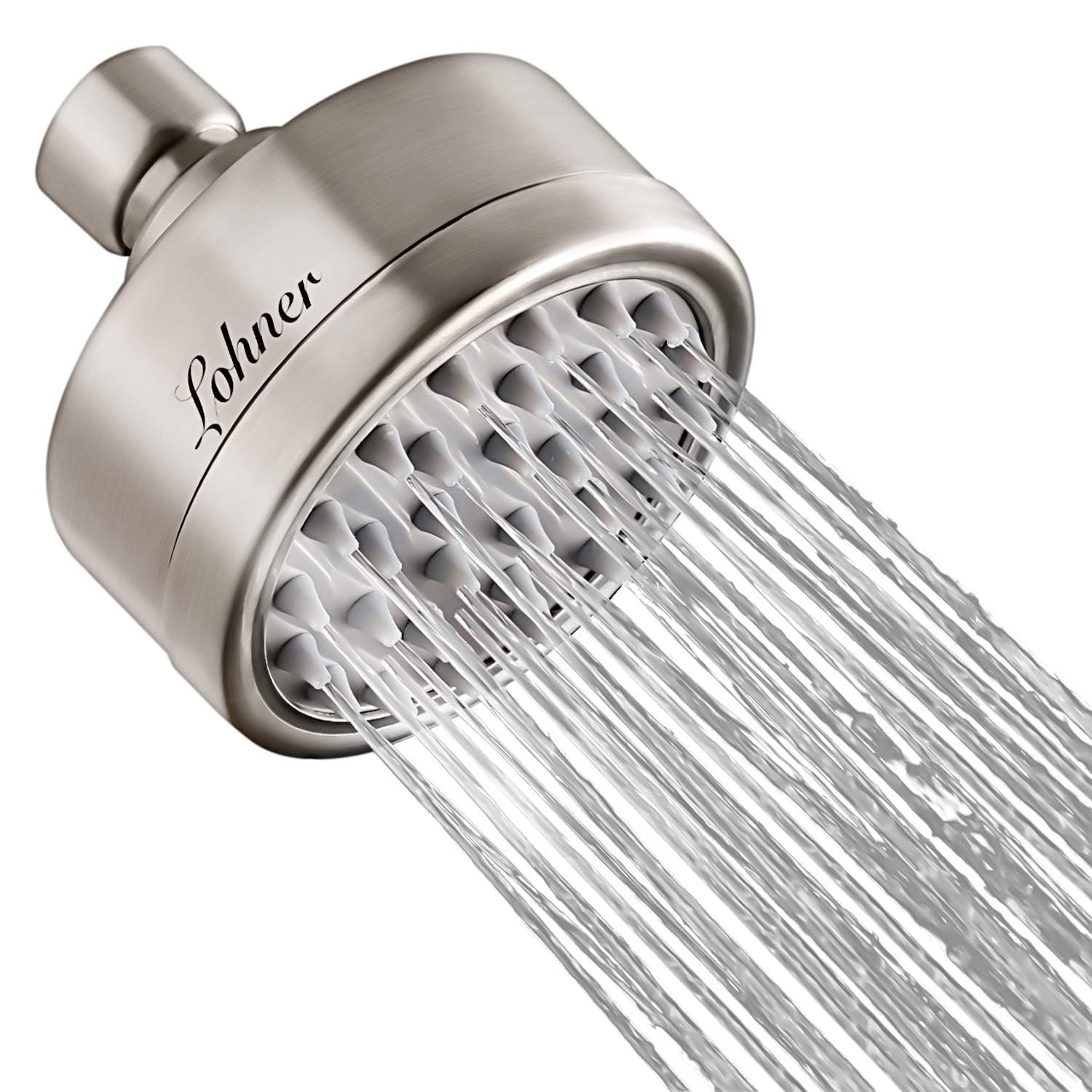Shower Head High Pressure, LOHNER All Metal Shower Heads Brushed Nickel, 3.2 Inch Anti-Leak Anti-Clog Luxury Fixed Showerhead with Removable Water Restrictor For the Best Relaxation and Spa