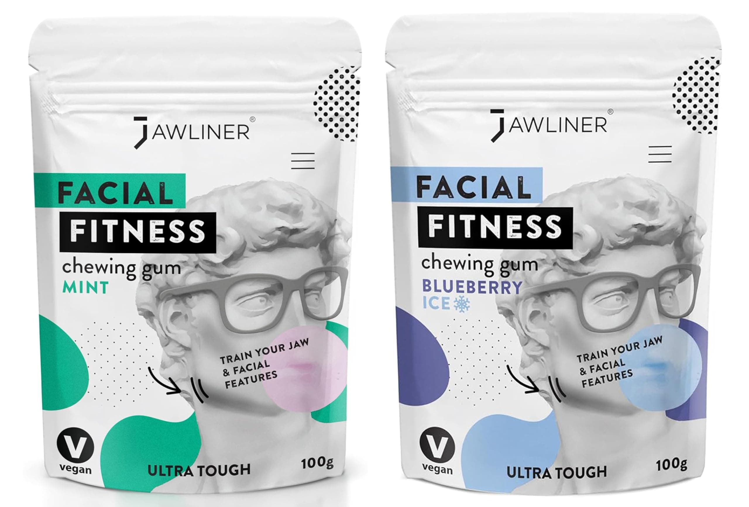 Fitness Chewing Gum 15X Harder Jawline Gum Sugar Free Mint and Blueberry Jaw Gum Includes 12 Weeks Coaching - Jawline Exerciser for Mewing & Shaping the Jaw (4 Months Pack of 2 Flavor)