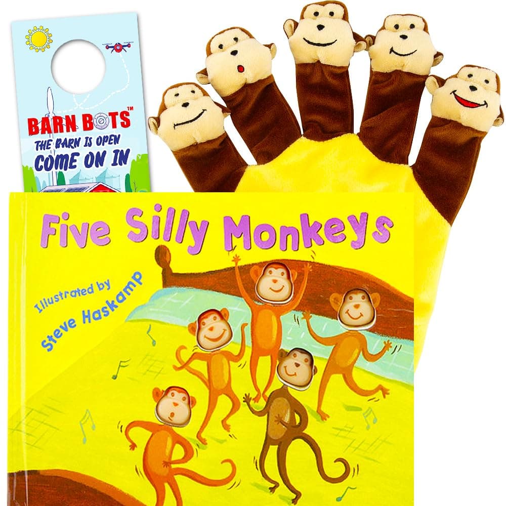 Five Silly Monkeys with Hand Puppet -- A Hand Puppet Board Book Baby Toddler (Includes Door Hanger)