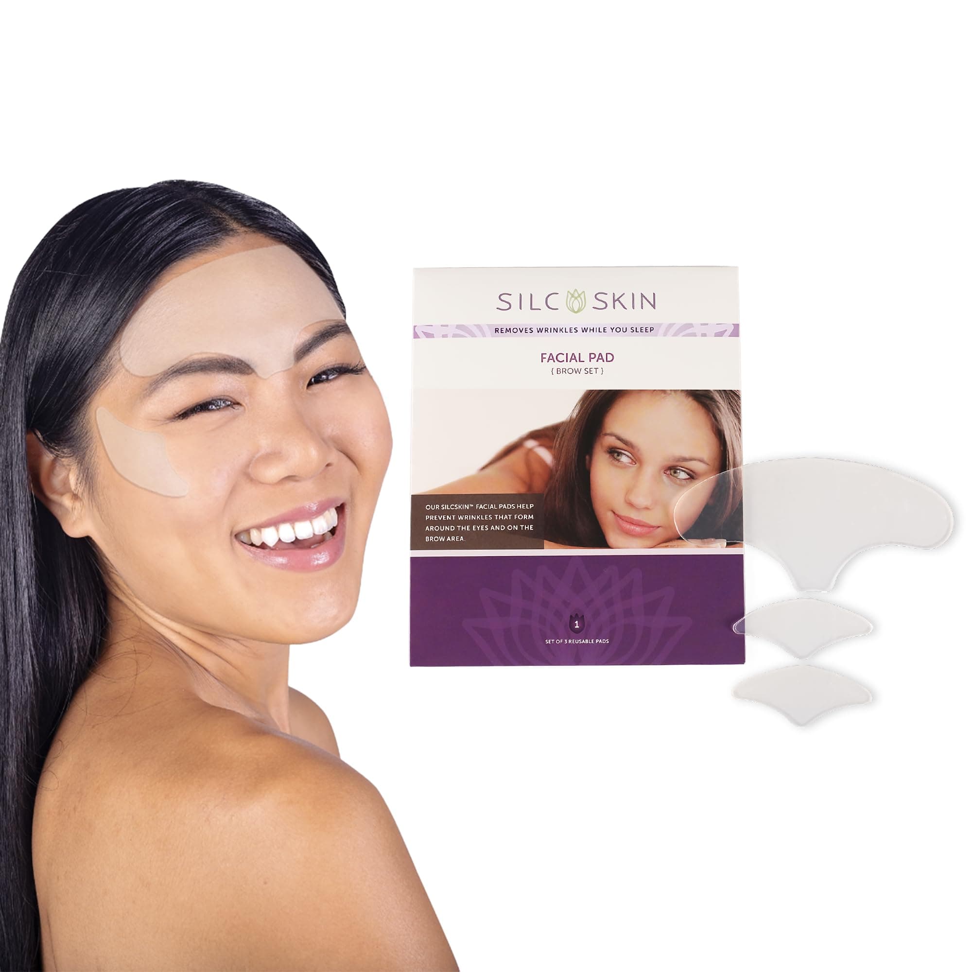 Silcskin Facial And Brow Pads Set Reusable Silicone Pads For Forehead And Facial Areas, 30 Day Supply, Stocking Stuffer Wrinkle Care Gift For Women