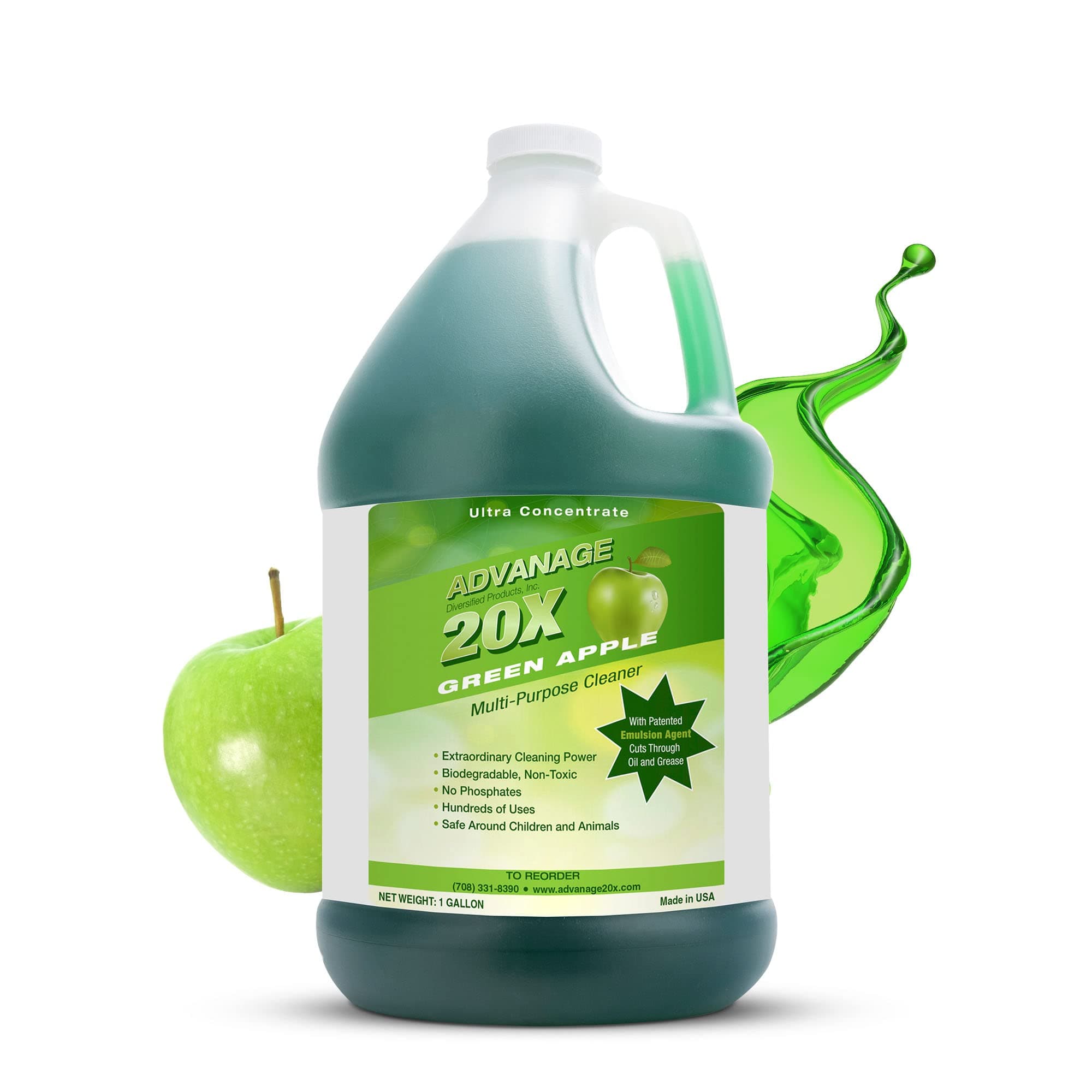 - All Purpose Cleaner Concentrate - Advanage 20X The Wonder Cleaner Green Apple for All Surfaces Around Bathroom, Kitchen, Oil and Grease, Multi Purpose Cleaner for Household Cleaning Solution, 128 FlOz