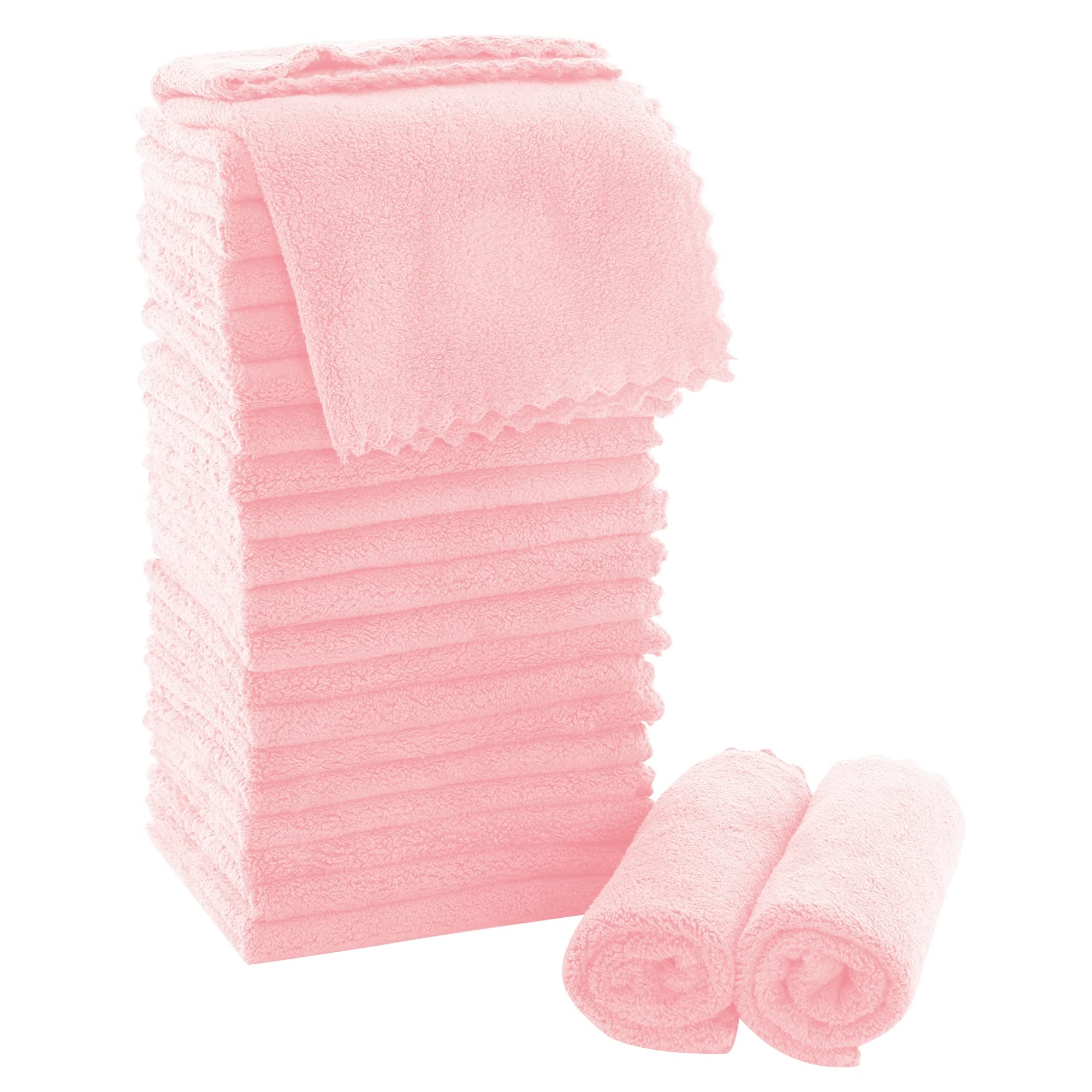 Ultra Soft Premium Washcloths Set - 12 x 12 inches - 24 Pack - Quick Drying - Highly Absorbent Coral Velvet Bathroom Wash Clothes - Use as Bath, Spa, Facial, Fingertip Towel (Pink)