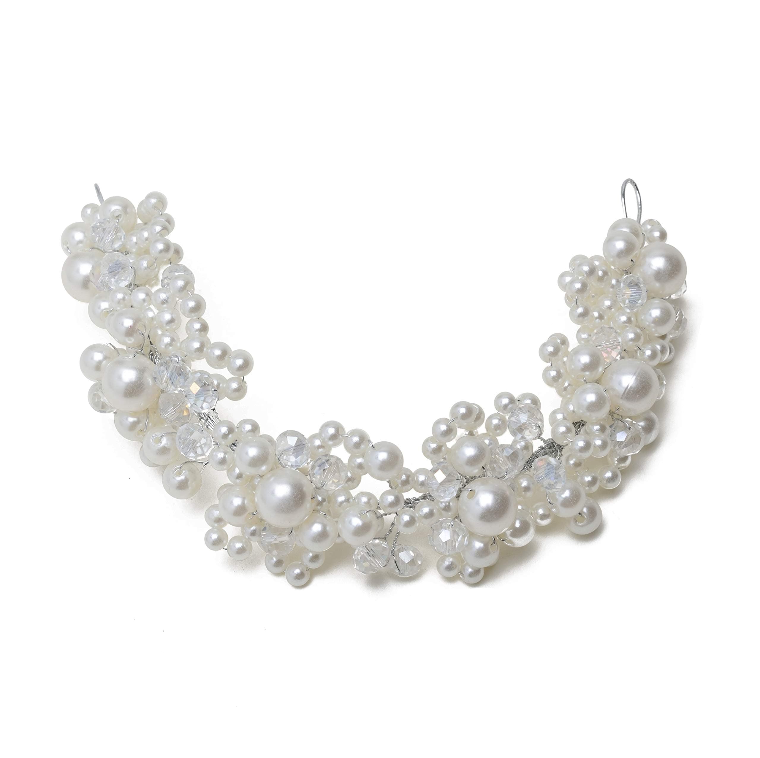 Aaishwarya White Shimmering Pearl Floral Wedding Tiara/Head Jewelry for Girls and Women (White Hair Accessory/Pearl Tiara/Head band/Hair band) - White