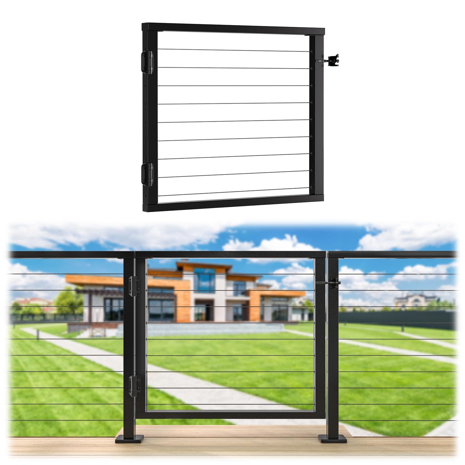 - Muzata Aluminium Cable Railing Gate Black for Wood Metal 36" Cable Railing System Outdoor Seaside 36 1/32'' W X 32 13/32" H, DG01 BPA