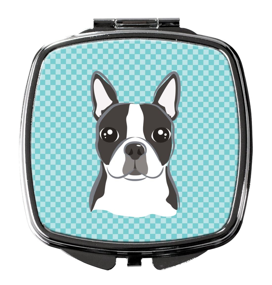 Caroline's Treasures Checkerboard Blue Boston Terrier Compact Mirror