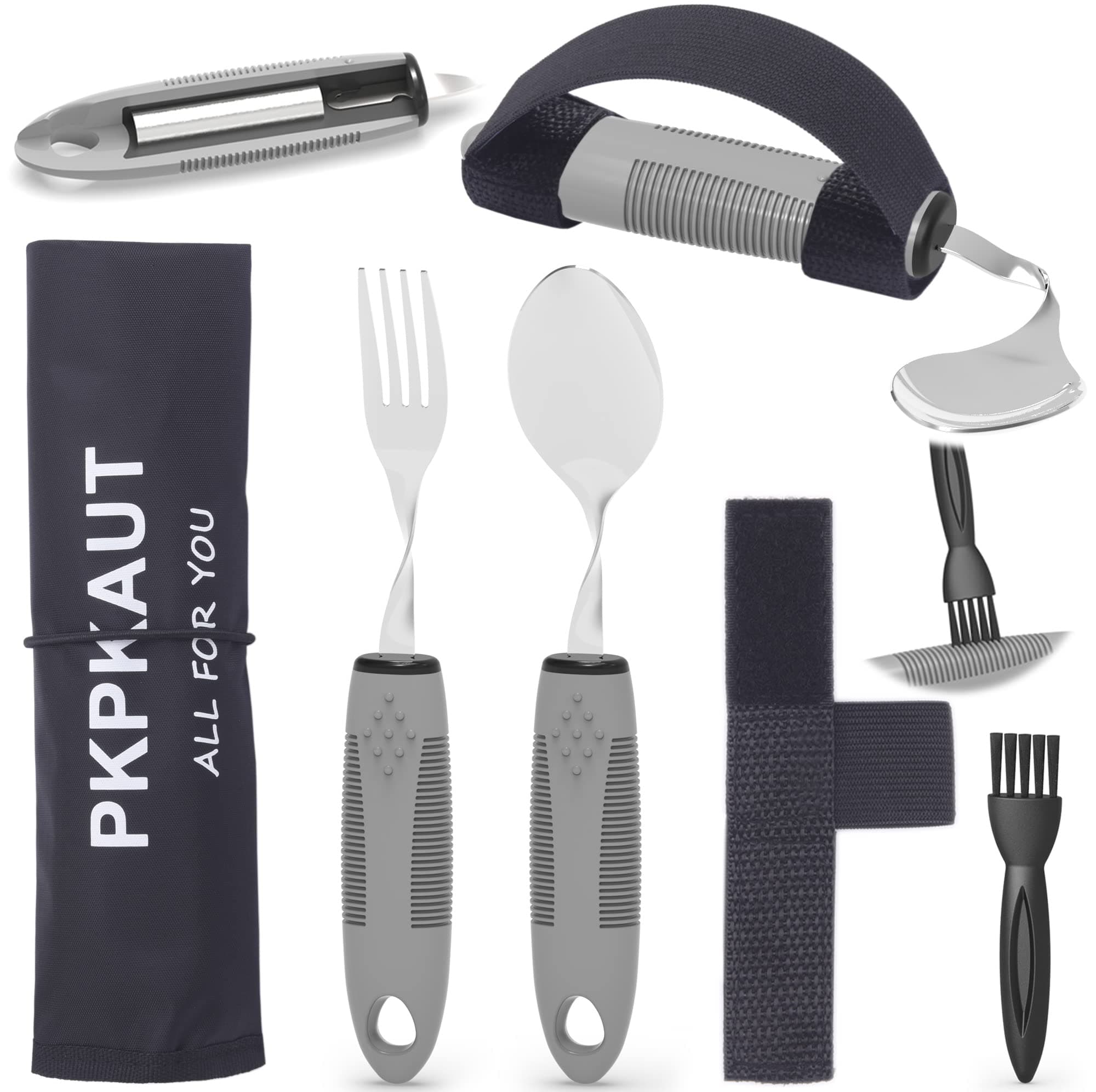 Weighted Parkinsons Utensils for Hand Tremors, Weighted Silverware for Parkinsons Patients Arthritic Hands, Built Up Utensils for Adults, Adaptive Eating Utensils for Disabled People Elderly