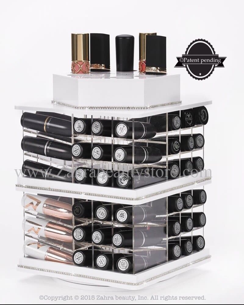 ZAHRA BEAUTY Store Spinning Lipstick Towers- Acrylic Lipstick Holders are Available.Patent Pending (Classy White)
