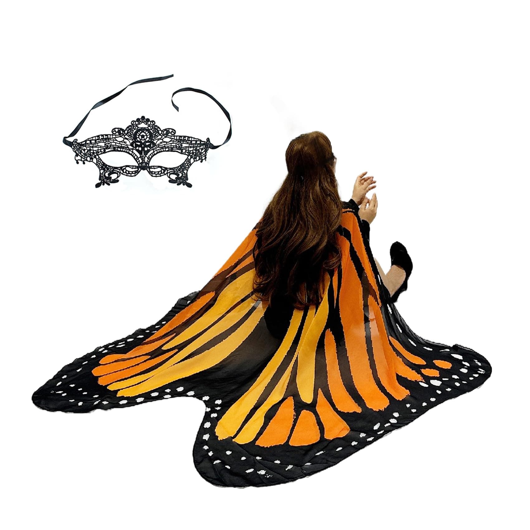 Halloween Butterfly Wings Costume for Women Girls Printed Moth Cape Shawl Wrap Moth Butterfly Cloak