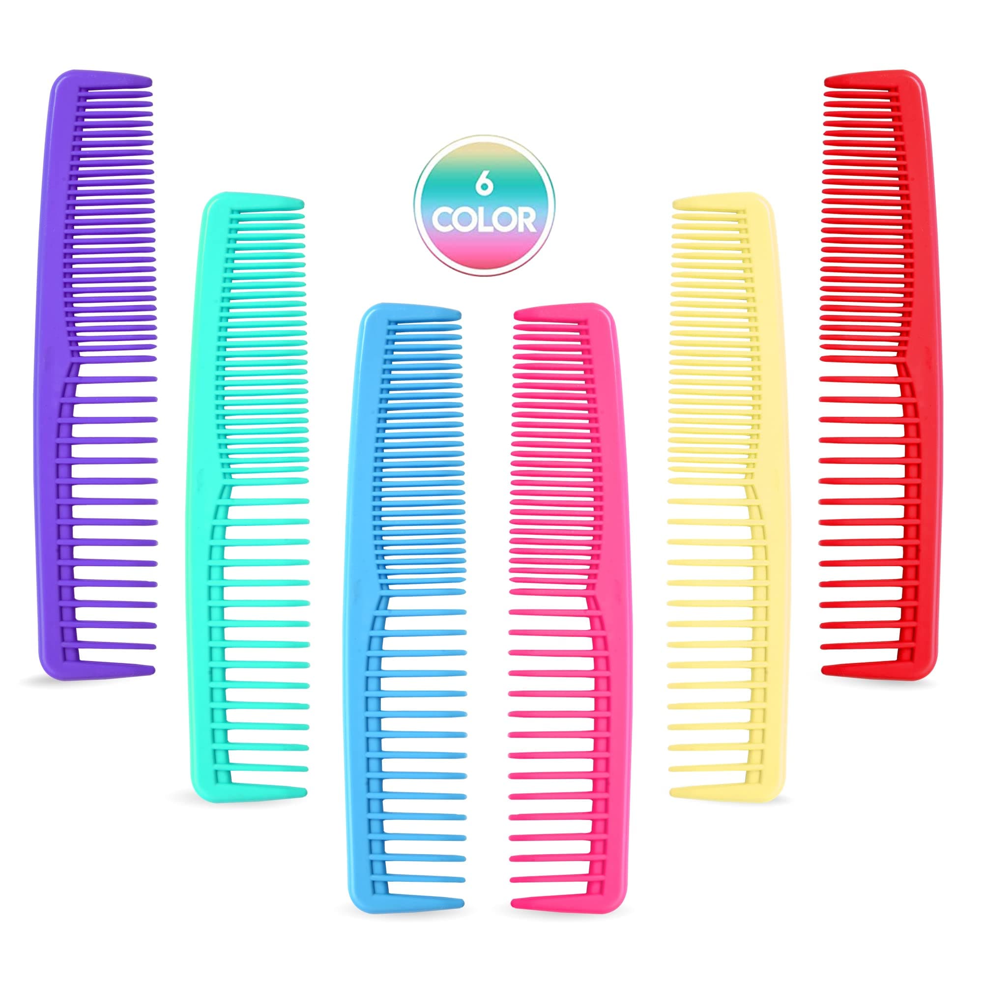 Colorful Hair Comb Set, Hair Combs for Men and Women, Detangling Comb, Styling Comb (6 Colors, 6 Combs Per Pack)