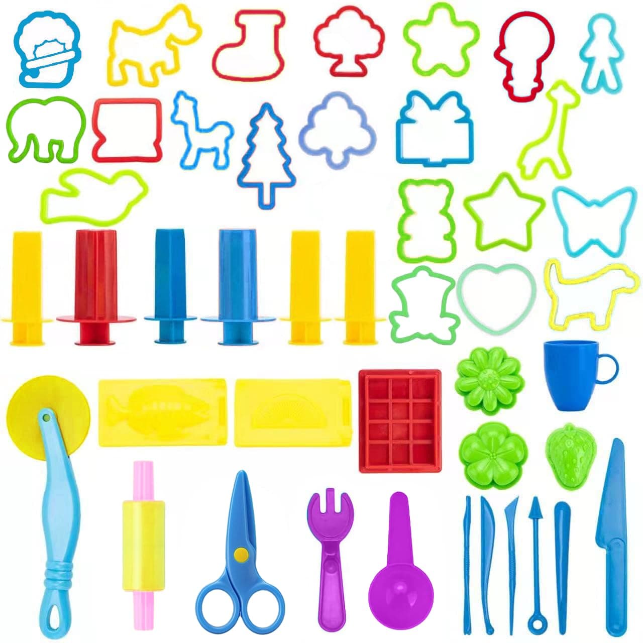 Dough Tools for Kids, 46Pcs Dough Tools Kit Include Assorted Colors Dough Accessory Molds Rollers Cutters Scissors and Storage Bag for Playing