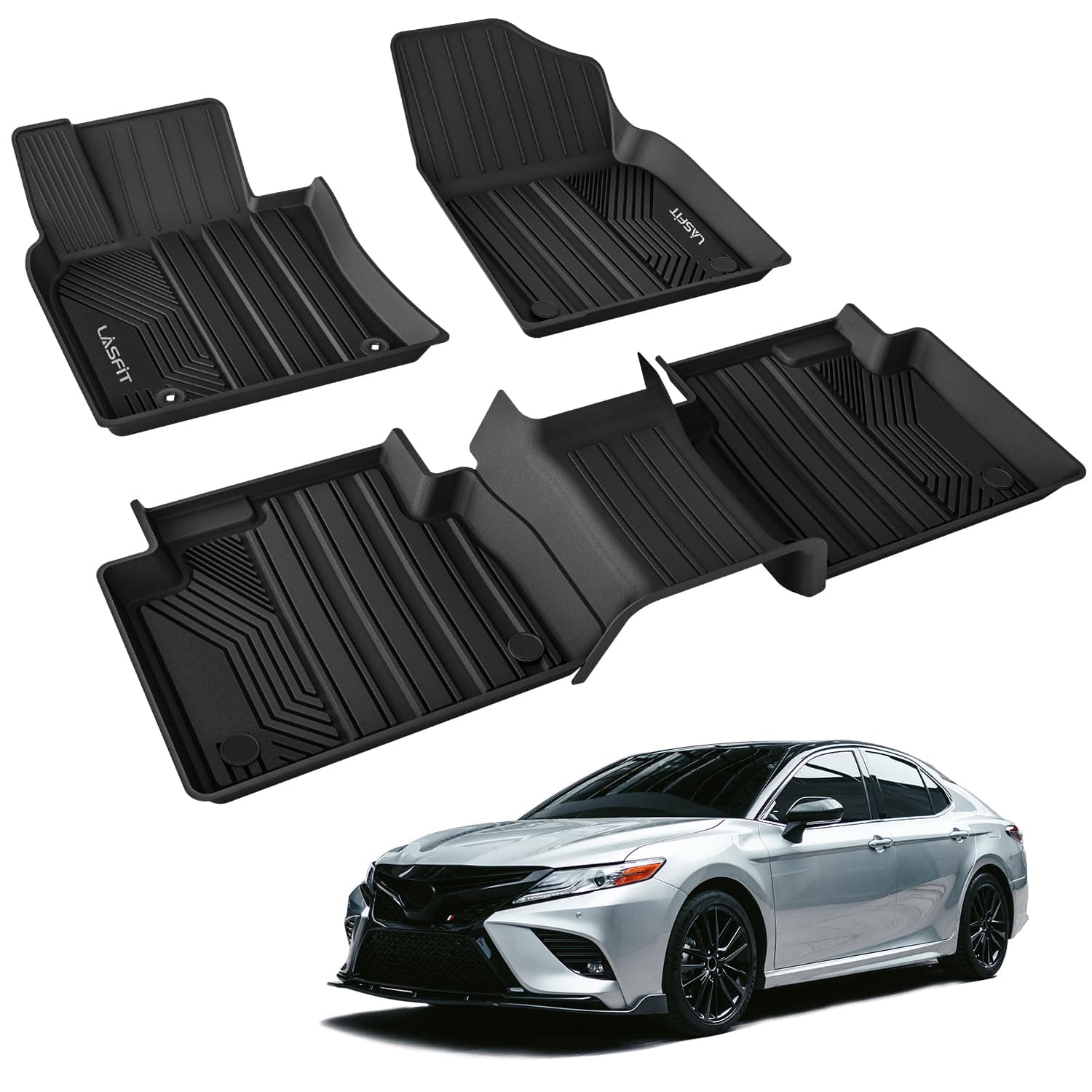 LASFIT Floor Mats Fit for 2018-2023 Toyota Camry, FWD Only (Not Fit for Hybrid or AWD), All Weather Custom Fit Car Floor Liners 1st & 2nd Row, Black (2018-2023 Toyota Camry)