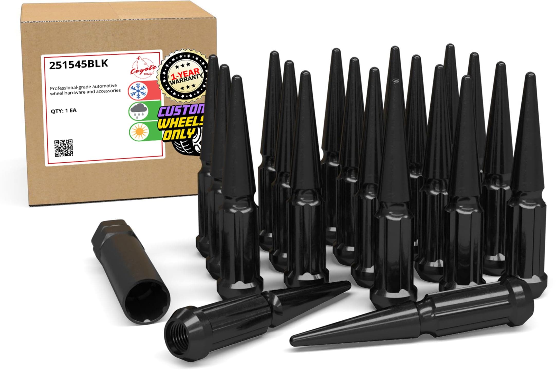 Wheel Accessories Parts 20 Pcs M12x1.5 12x1.5 Thread Spike Spline 4.40" Long Lug Nuts Black 7/8" & 13/16" Hex Fits Bronco Sport ｜ Chevy Blazer S10 ｜ GMC Jimmy S15