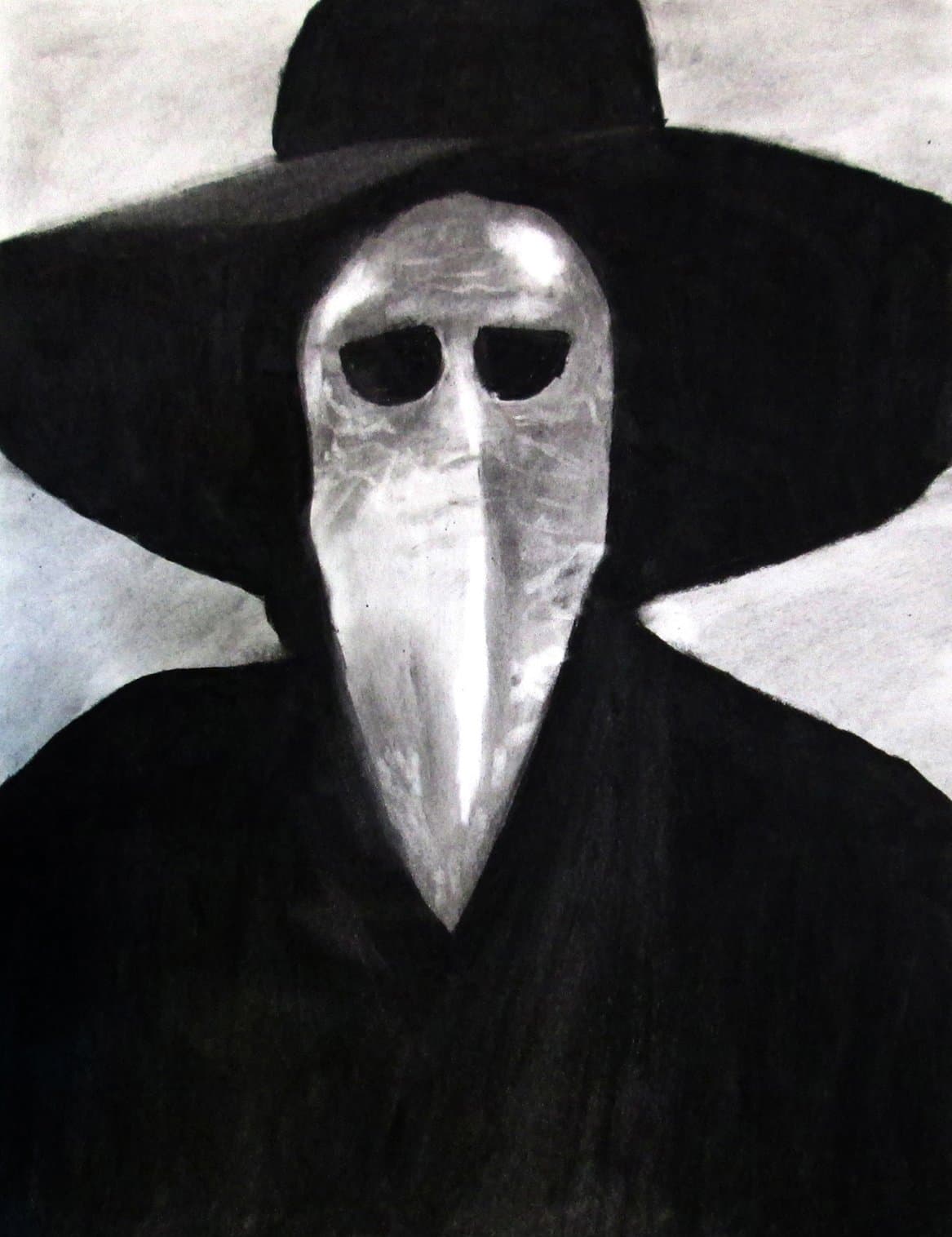 11x14 The Plague Doctor - Charcoal-Drawing - Art and Illustration - Halloween Plague Doctor Mask -Wiccan and Occult Satanic Monster - Macabre Deomonic Goth Fine Art