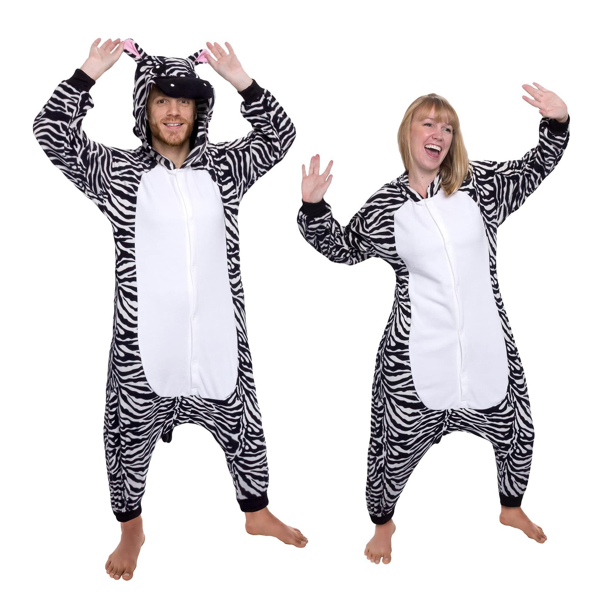 MAKINGTEC Onesie Pajamas, Unisex Adult Pajamas, Animal Costume Adult Unisex Hooded Sleepwear Cosplay (Zebra,L)