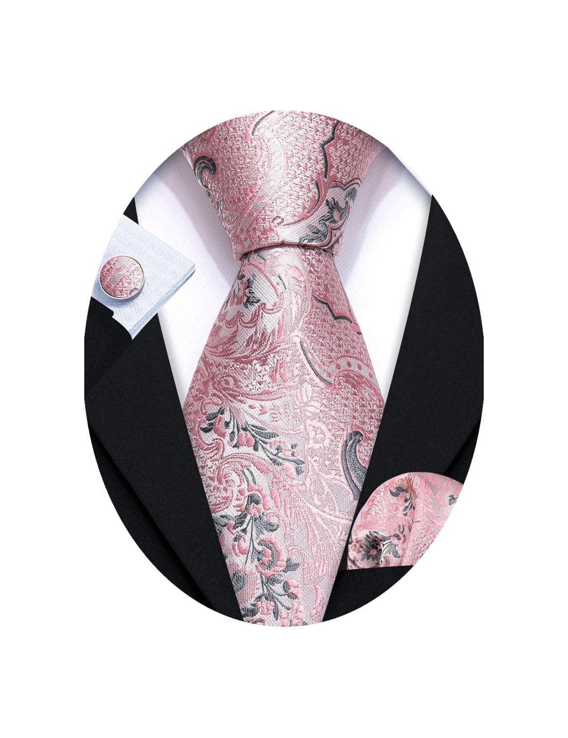 Men Ties Paisley Woven Silk Necktie Set with Pocket Suqare Cufflinks Formal
