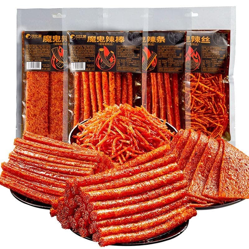 4 flavors mixed with spicy strips,Super spicy Latiao,Handmade Spicy Stick Spicy Bar,Spicy Strip Small Gluten Spicy Silk Sweet Spicy Flavor Chinese Snacks，Traditional gluten (Multiple mixed spicy strips,1 bag)