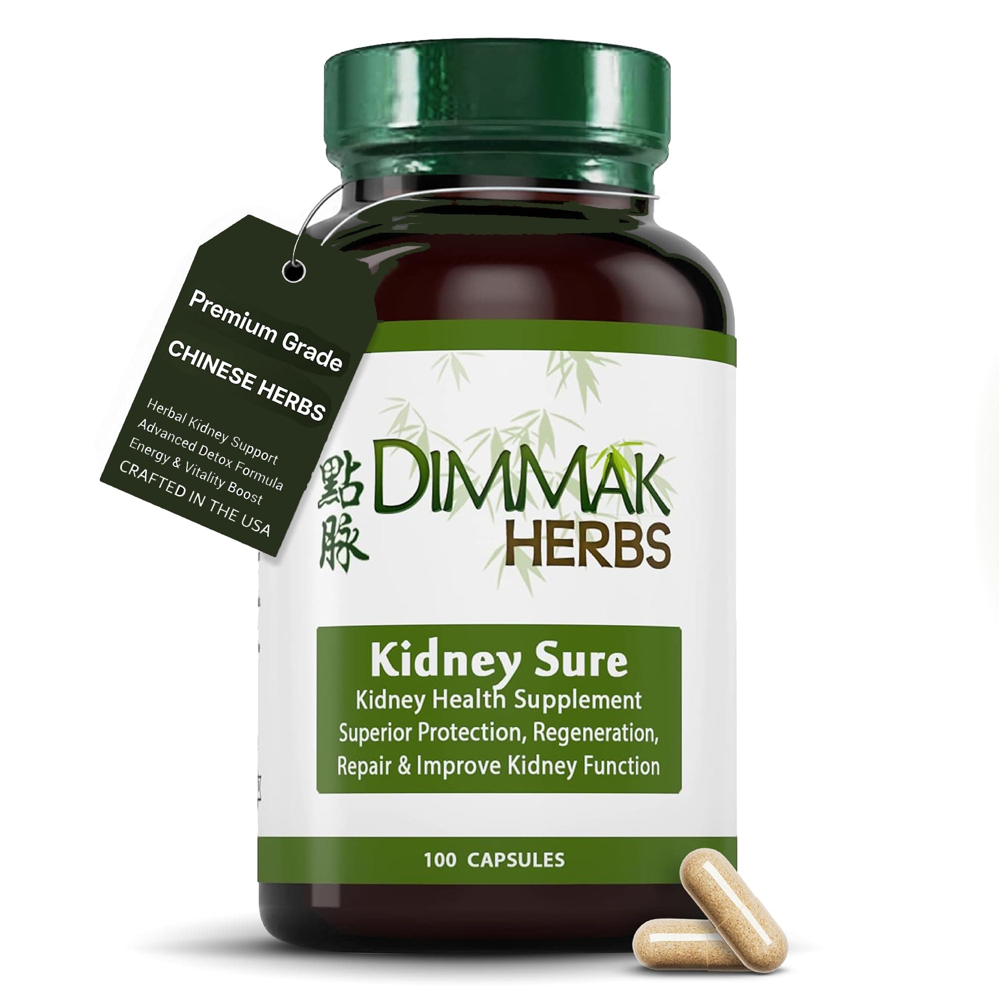 Dimmak Herbs Kidney Sure- Kidney Cleanse & Revitilization Tonic- Organic Herbal Support for Renal Health, Urinary Tract Flow & Vitality- TCM Doctor Formulated, Vegan- 400mg 100 Capsules