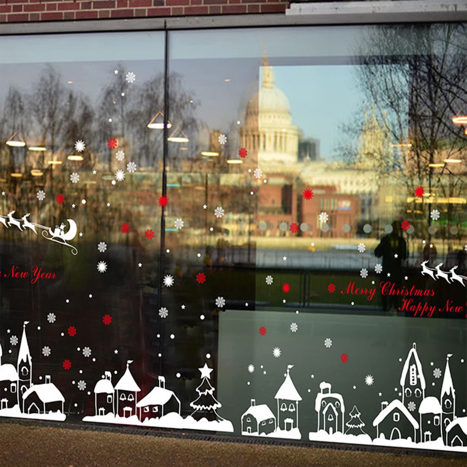 Xmas Winter House Reindeer Door Cover Christmas Window Stickers Reusable Murals Christmas Snowflakes Window Stickers Clings Christmas Home Store Shop Window Door Decorations Window Display